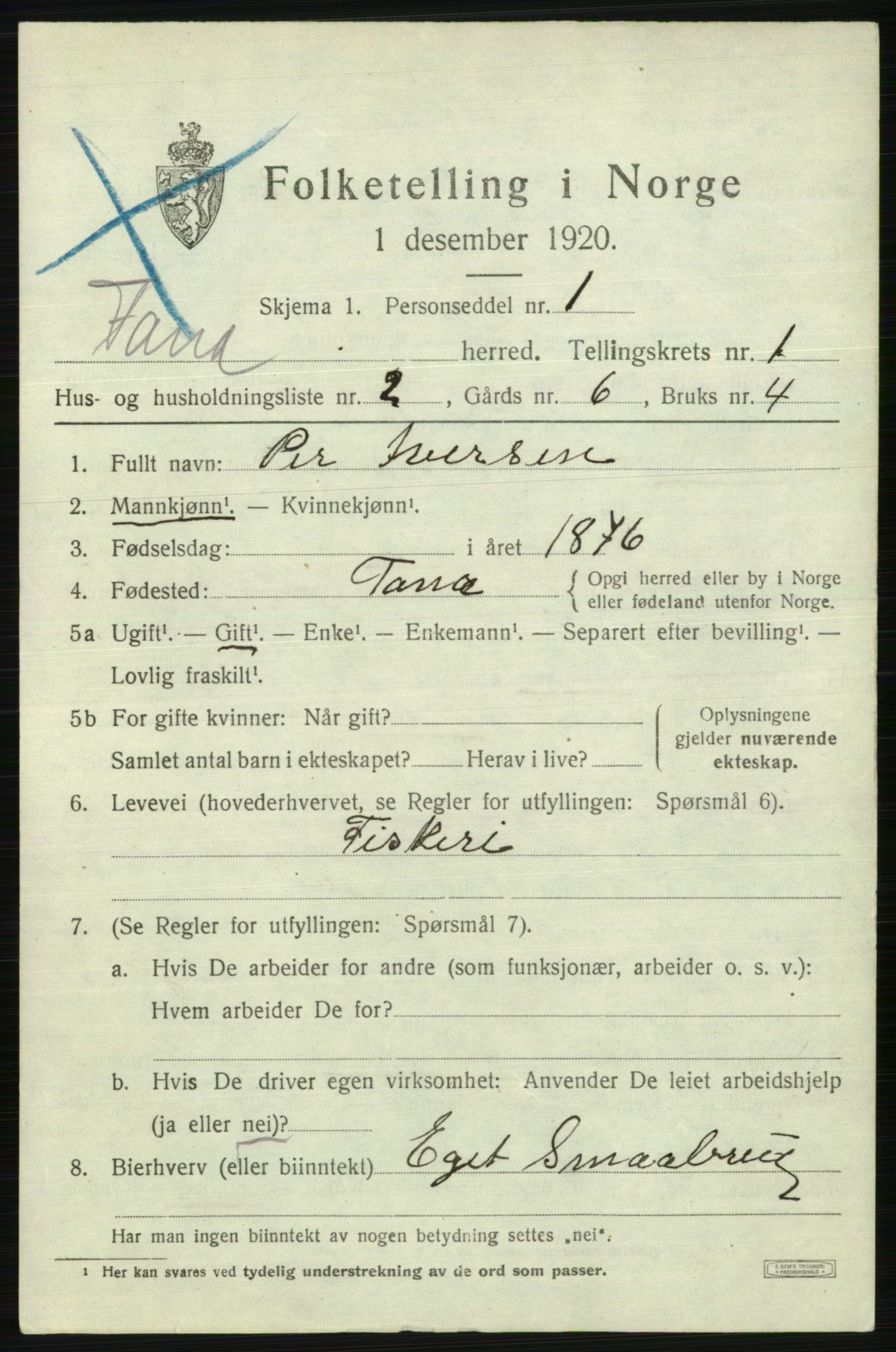 SATØ, 1920 census for Tana, 1920, p. 590