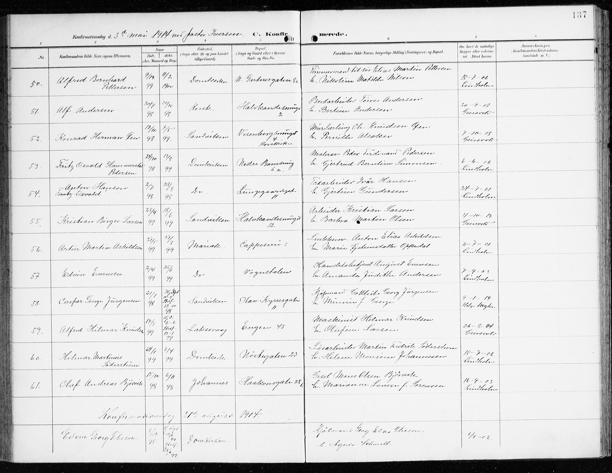 Domkirken sokneprestembete, AV/SAB-A-74801/H/Haa/L0031: Parish register (official) no. C 6, 1898-1915, p. 137