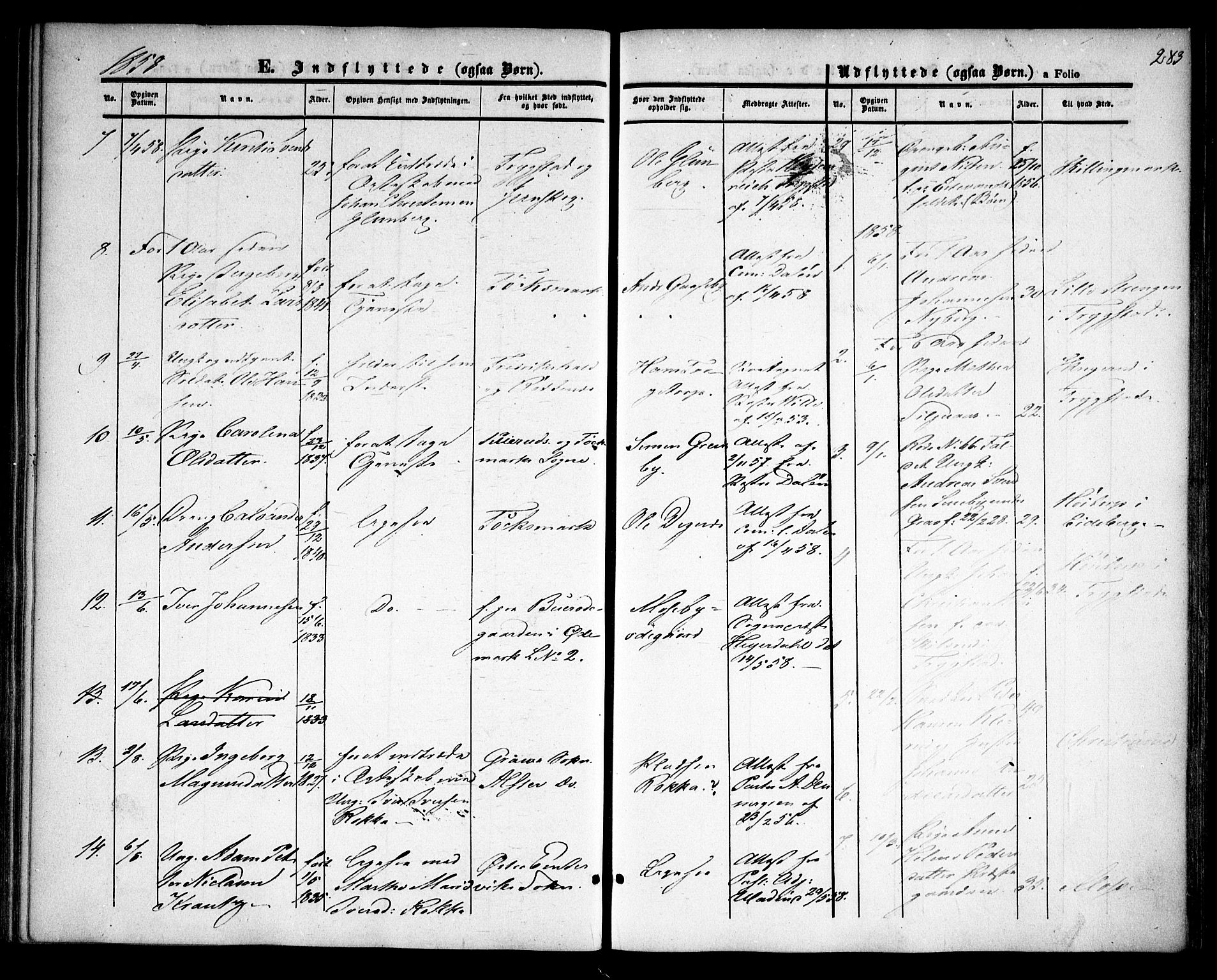 Rødenes prestekontor Kirkebøker, AV/SAO-A-2005/F/Fa/L0006: Parish register (official) no. I 6, 1850-1859, p. 283