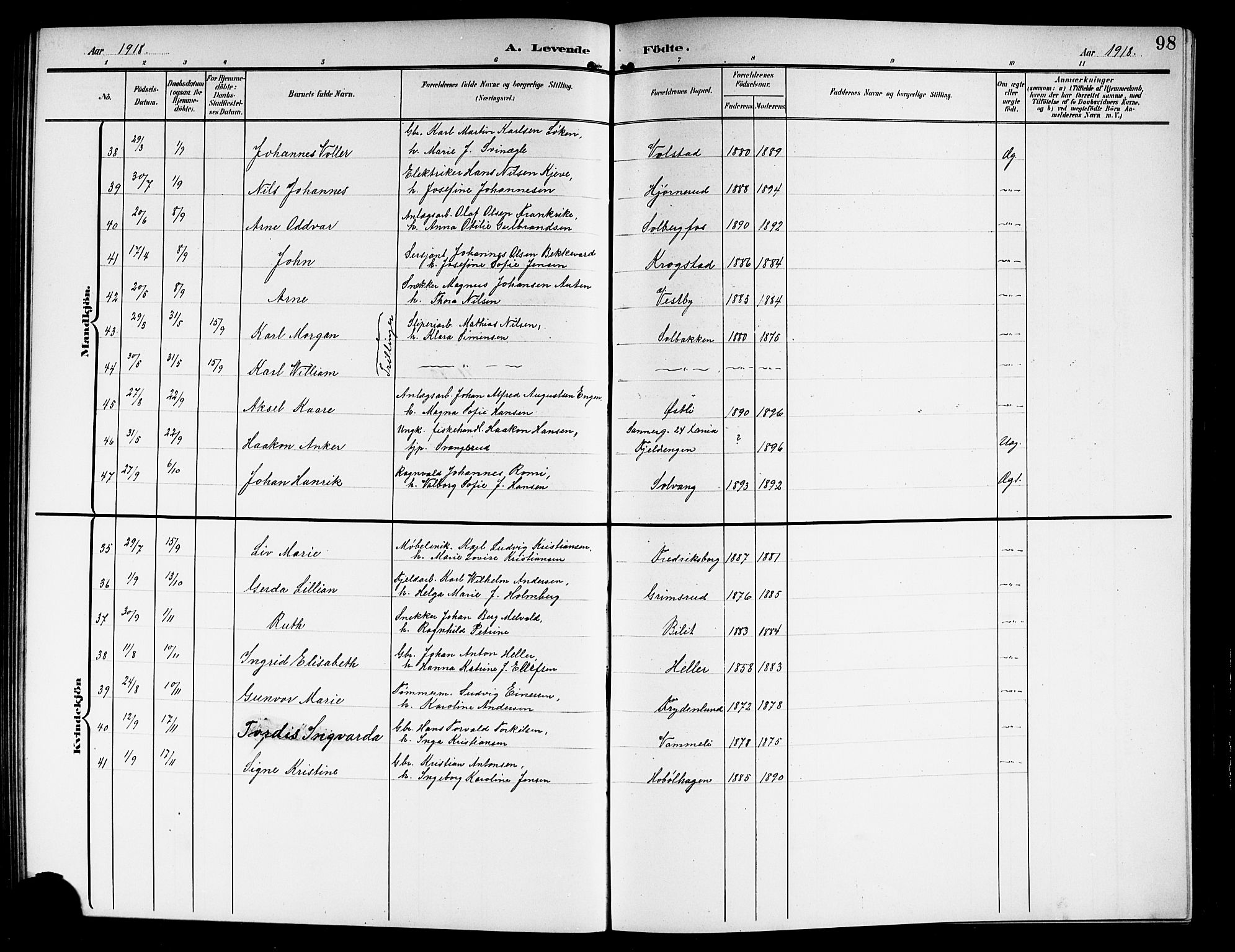 Askim prestekontor Kirkebøker, AV/SAO-A-10900/G/Ga/L0002: Parish register (copy) no. 2, 1903-1921, p. 98