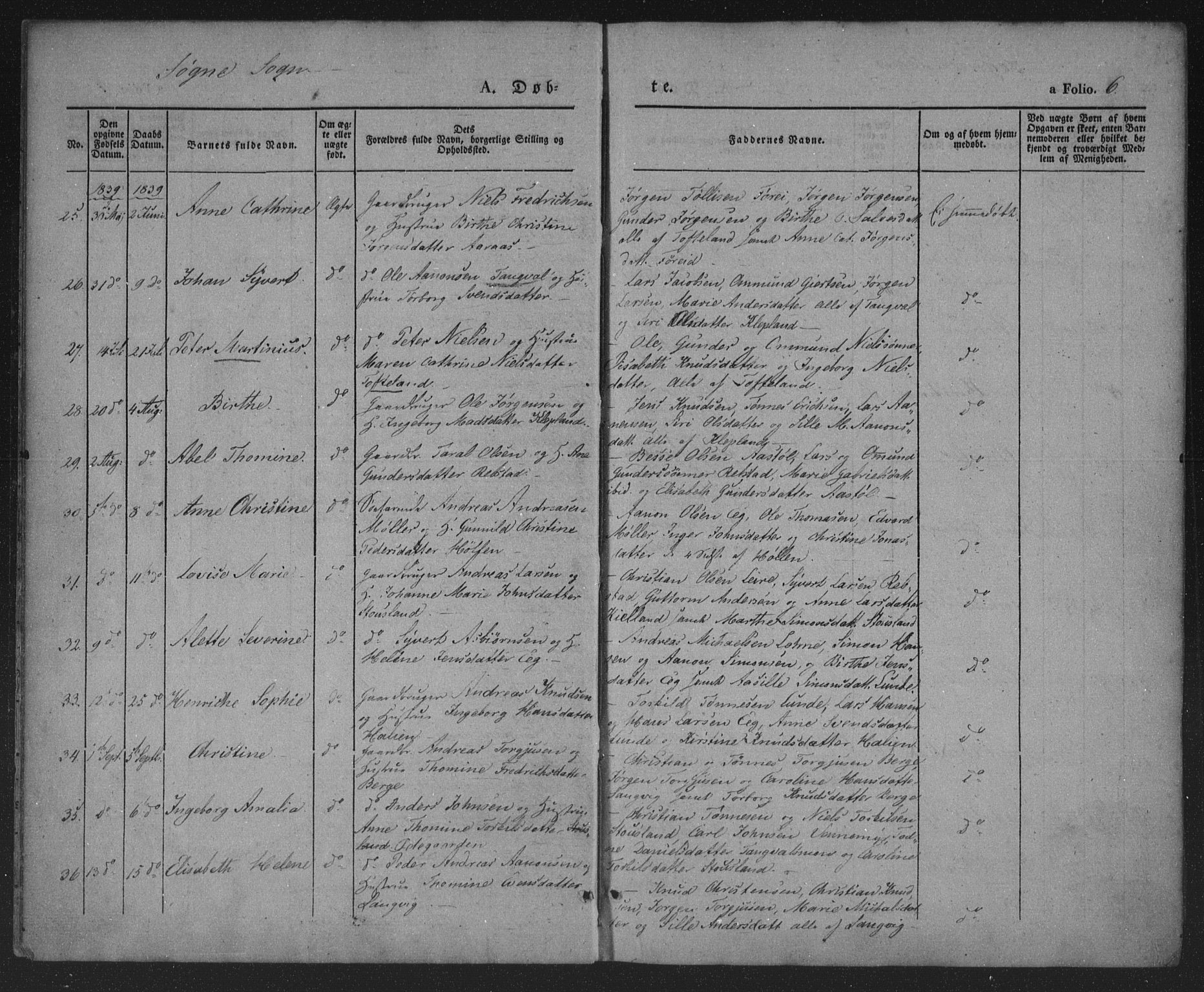 Søgne sokneprestkontor, AV/SAK-1111-0037/F/Fa/Fab/L0009: Parish register (official) no. A 9, 1838-1853, p. 6