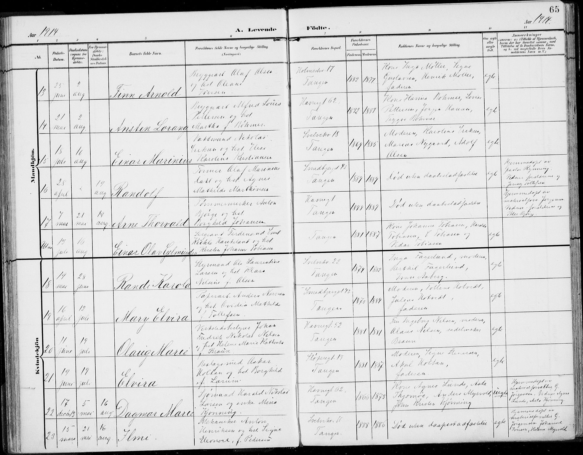 Strømsø kirkebøker, AV/SAKO-A-246/F/Fb/L0008: Parish register (official) no. II 8, 1902-1933, p. 65