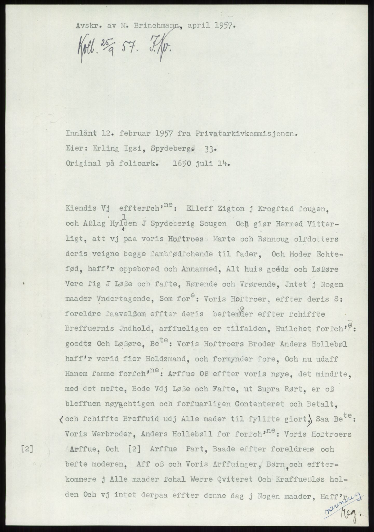Samlinger til kildeutgivelse, Diplomavskriftsamlingen, AV/RA-EA-4053/H/Ha, p. 416