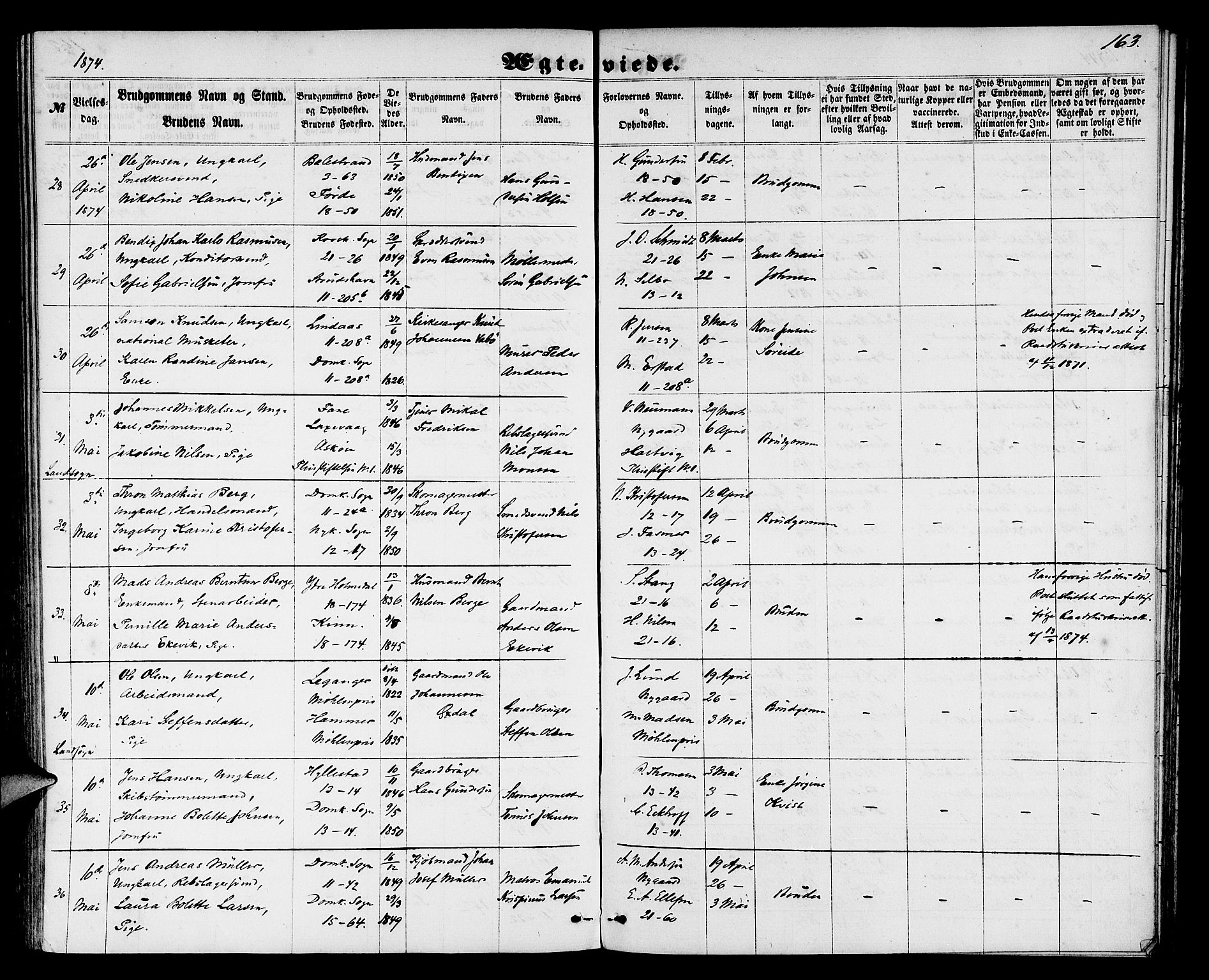 Domkirken sokneprestembete, AV/SAB-A-74801/H/Hab/L0030: Parish register (copy) no. D 2, 1857-1876, p. 163