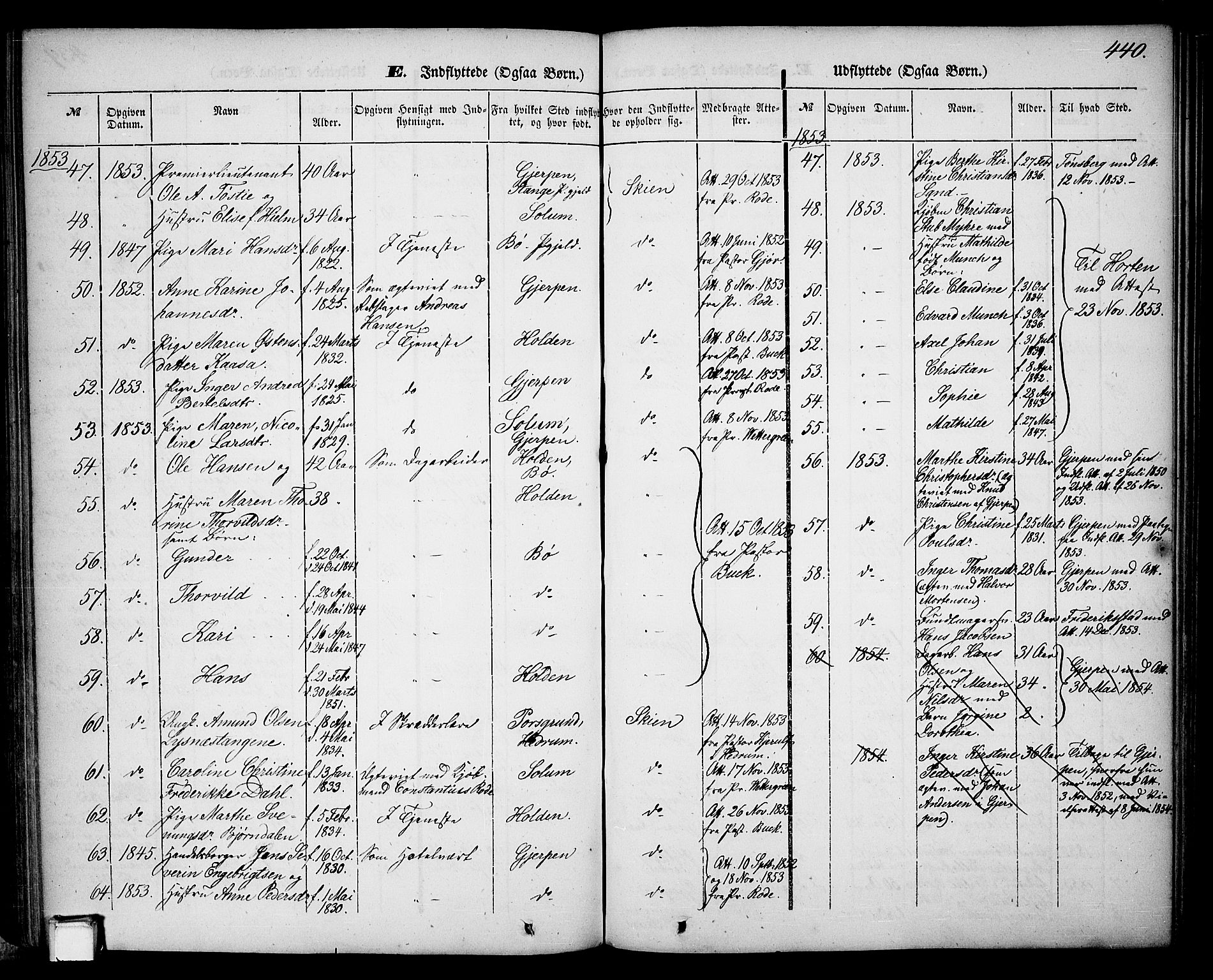 Skien kirkebøker, AV/SAKO-A-302/G/Ga/L0004: Parish register (copy) no. 4, 1843-1867, p. 440