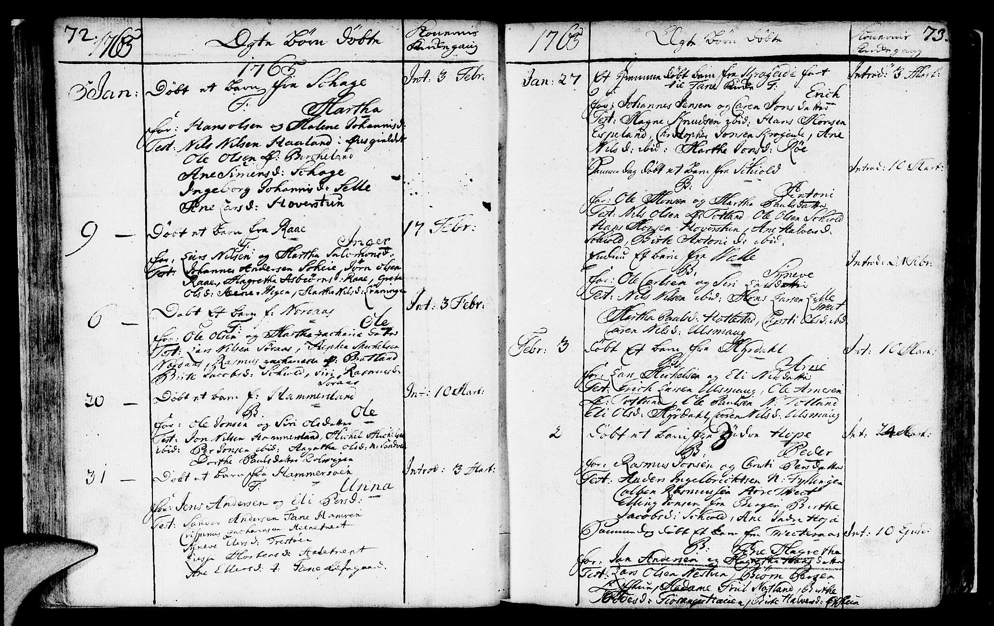 Fana Sokneprestembete, AV/SAB-A-75101/H/Haa/Haaa/L0004: Parish register (official) no. A 4, 1757-1774, p. 72-73