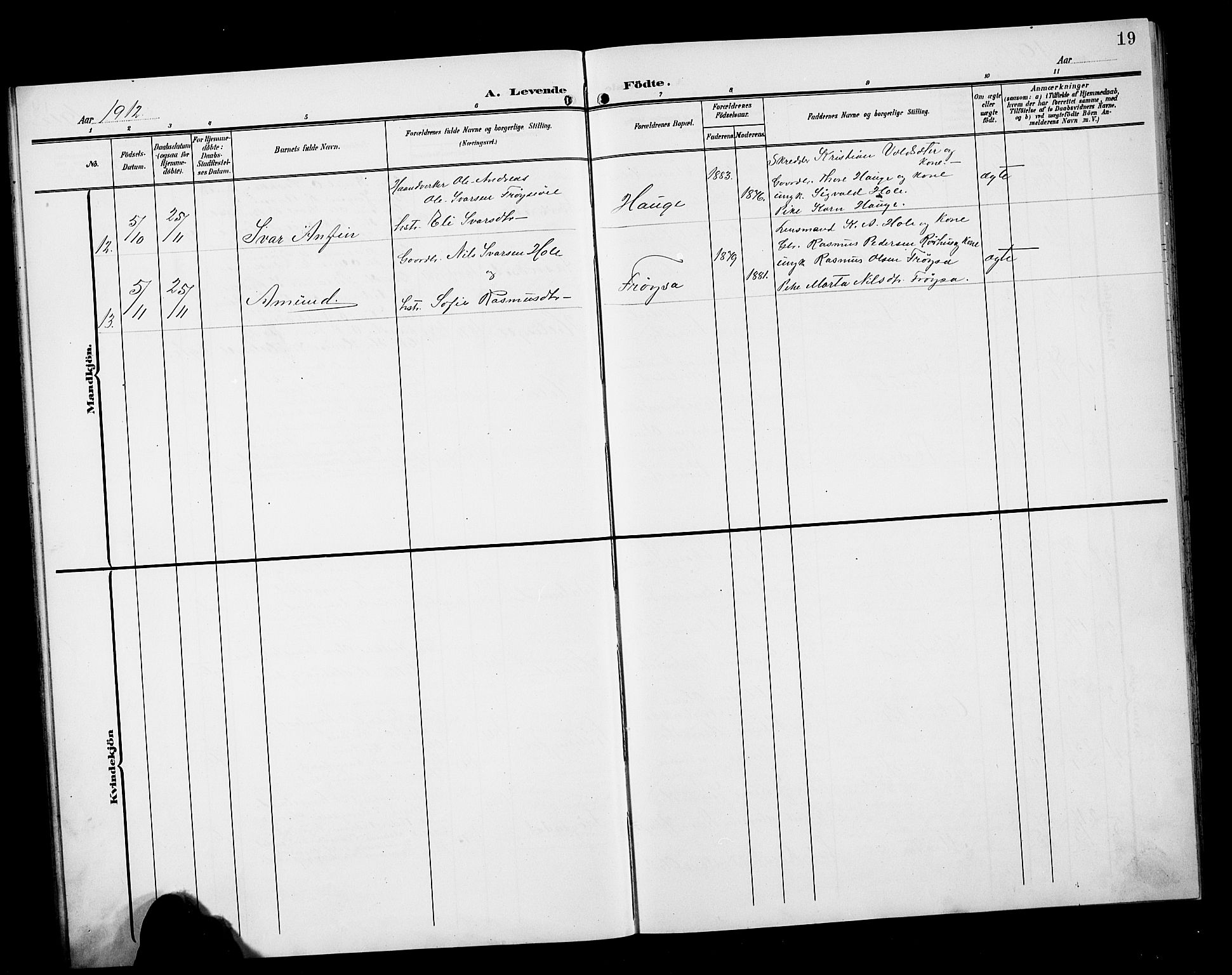 Ministerialprotokoller, klokkerbøker og fødselsregistre - Møre og Romsdal, AV/SAT-A-1454/517/L0231: Parish register (copy) no. 517C04, 1904-1918, p. 19