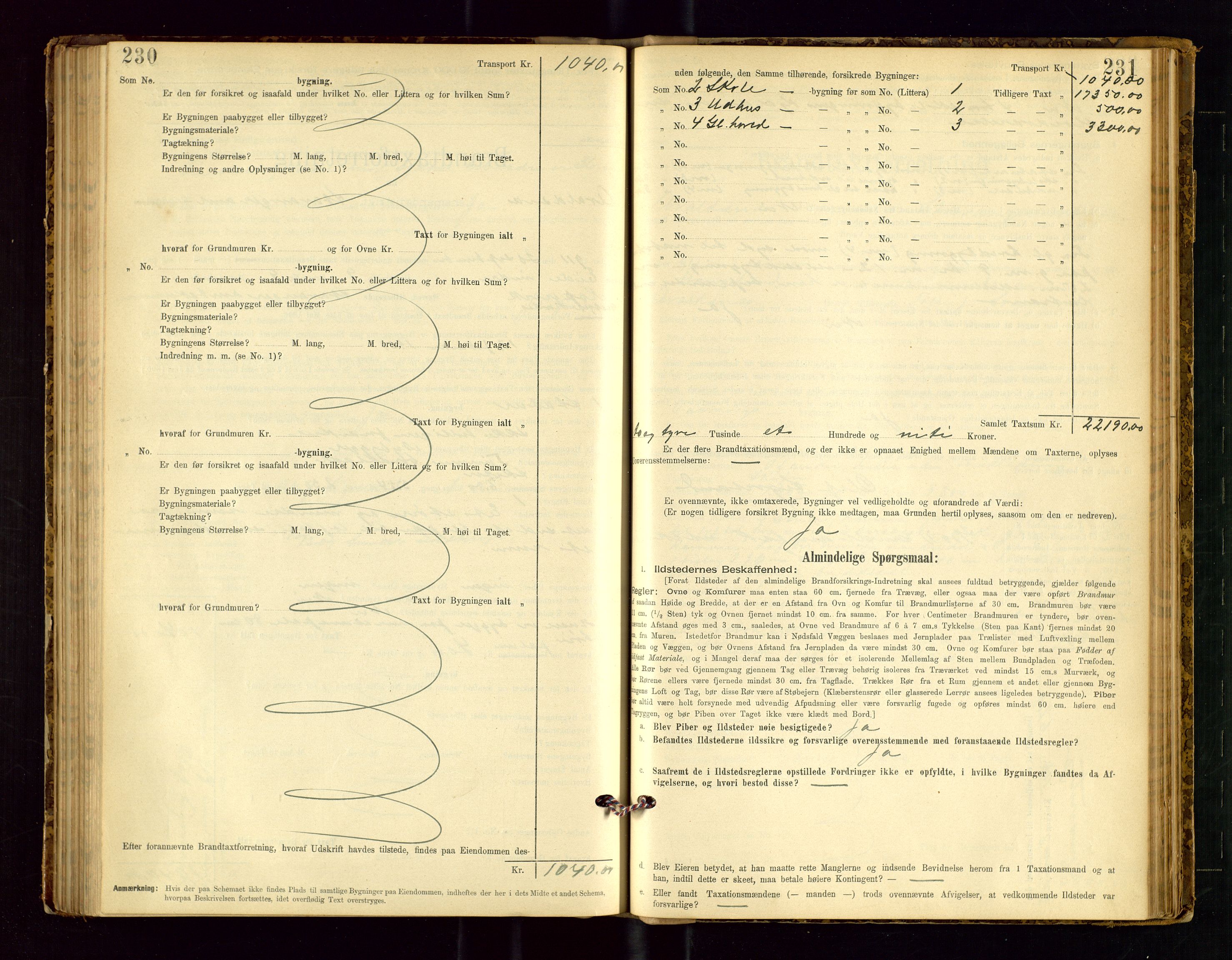 Avaldsnes lensmannskontor, SAST/A-100286/Gob/L0001: "Brandtaxationsprotokol for Avaldsnes Lensmandsdistrikt Ryfylke Fogderi", 1894-1925, p. 230-231
