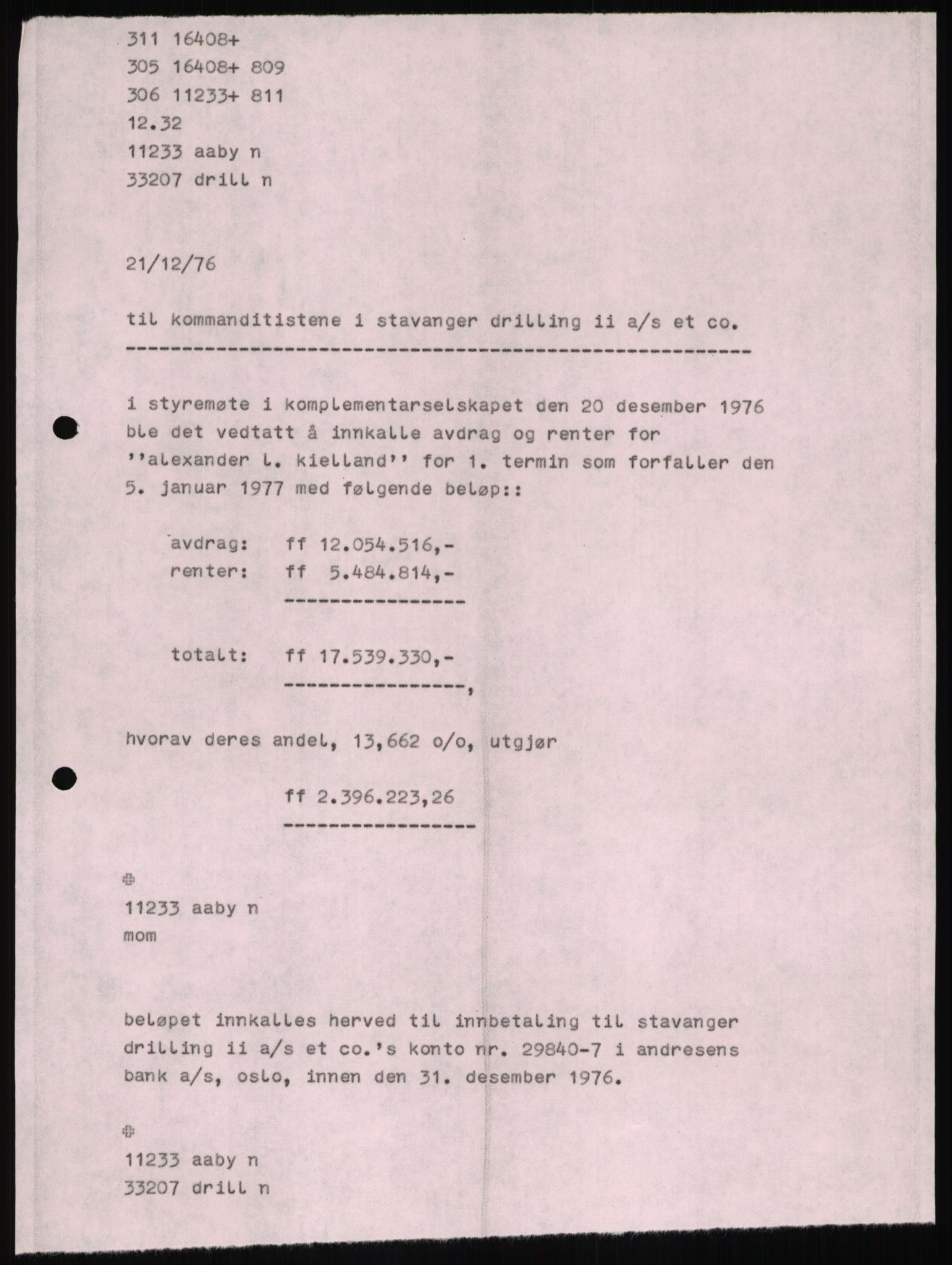 Pa 1503 - Stavanger Drilling AS, AV/SAST-A-101906/D/L0007: Korrespondanse og saksdokumenter, 1974-1981, p. 801