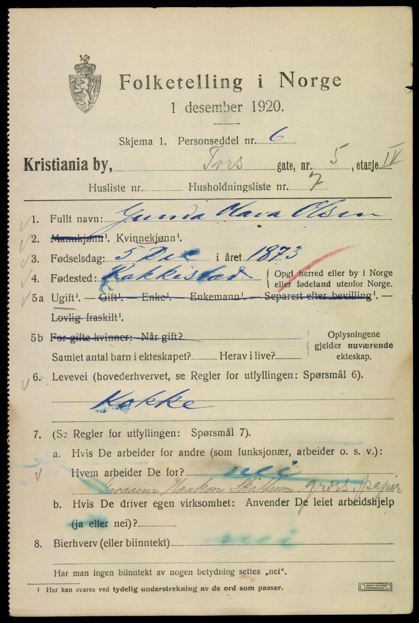 SAO, 1920 census for Kristiania, 1920, p. 590837