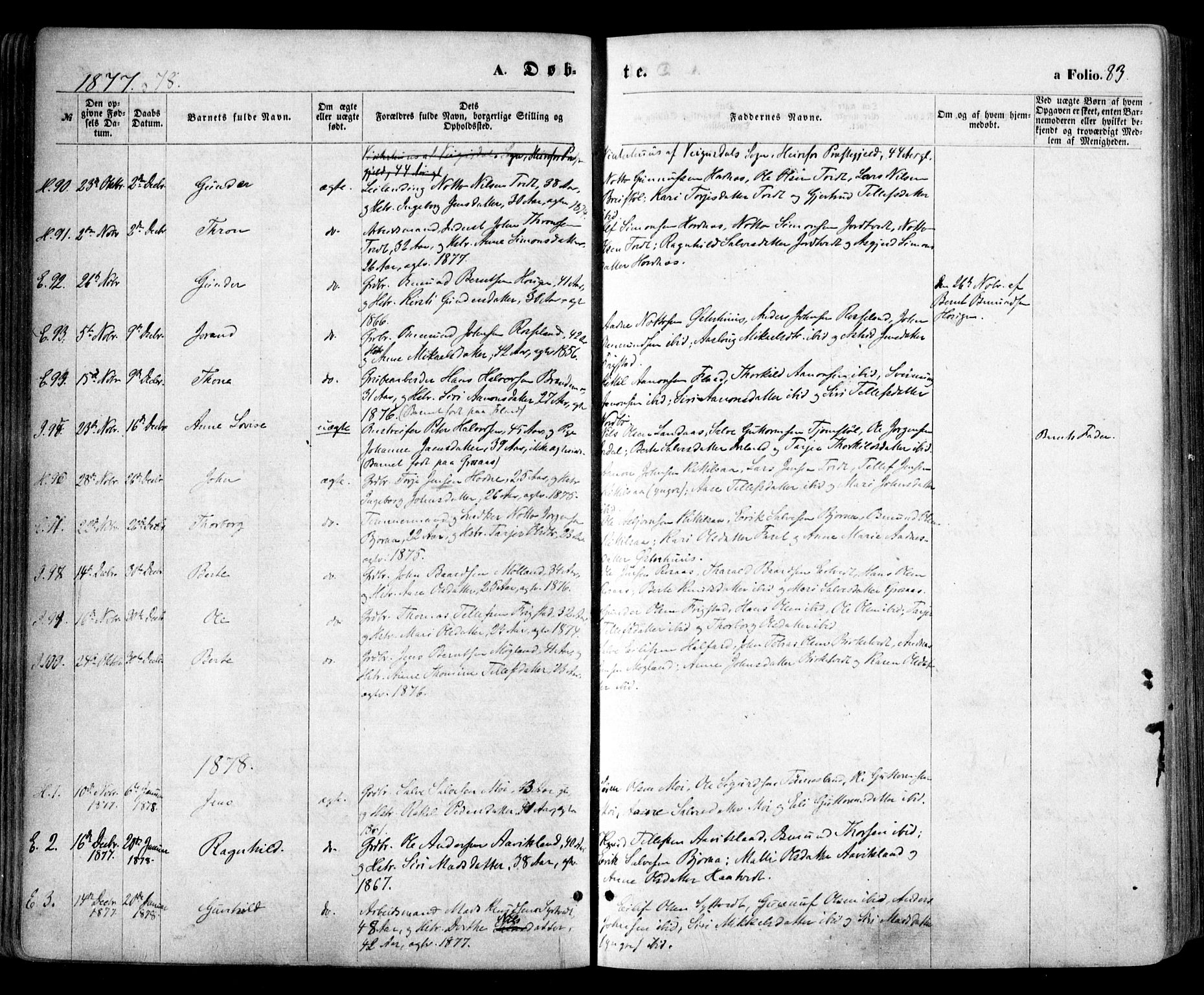 Evje sokneprestkontor, SAK/1111-0008/F/Fa/Faa/L0006: Parish register (official) no. A 6, 1866-1884, p. 83