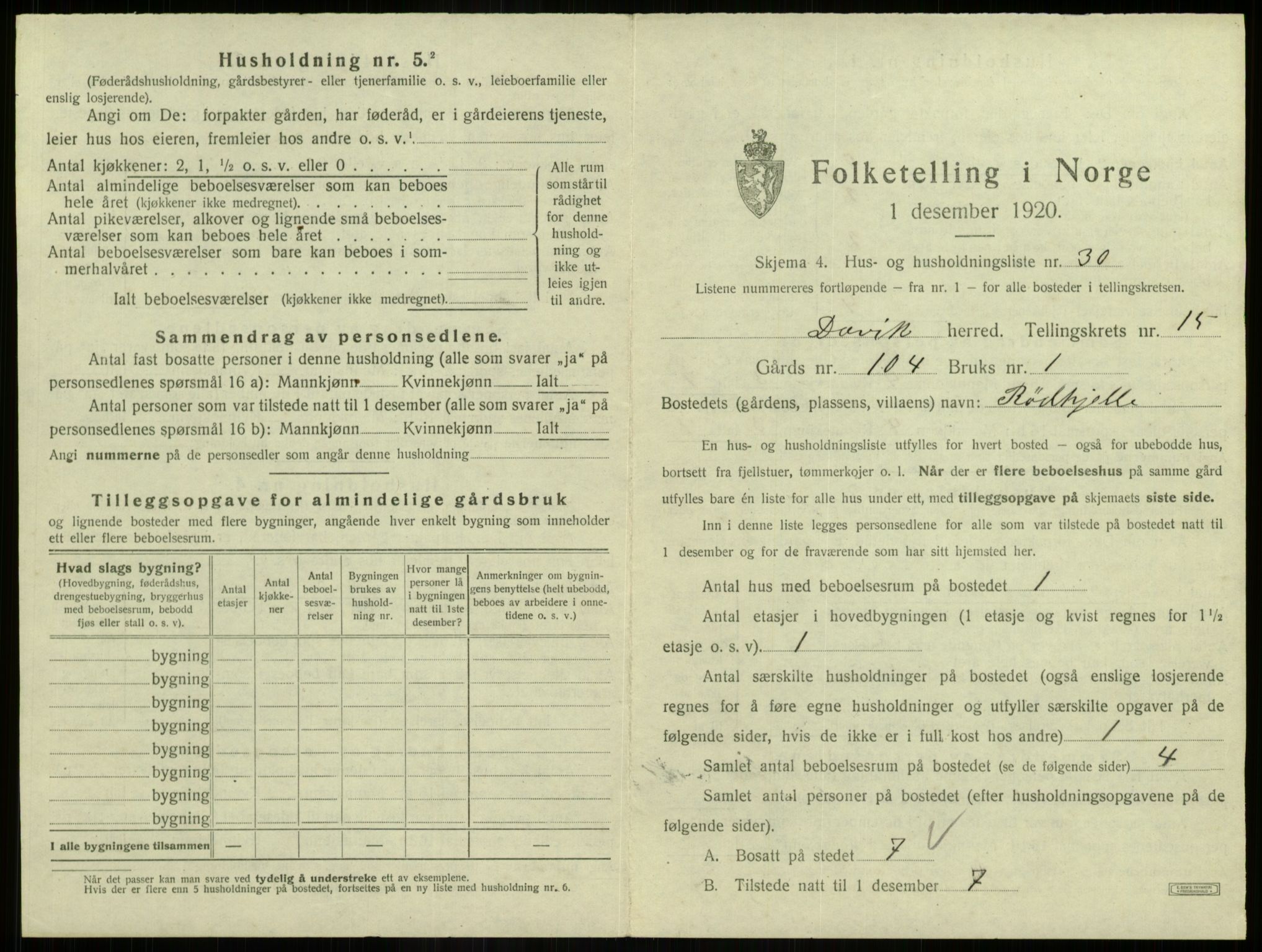 SAB, 1920 census for Davik, 1920, p. 1008