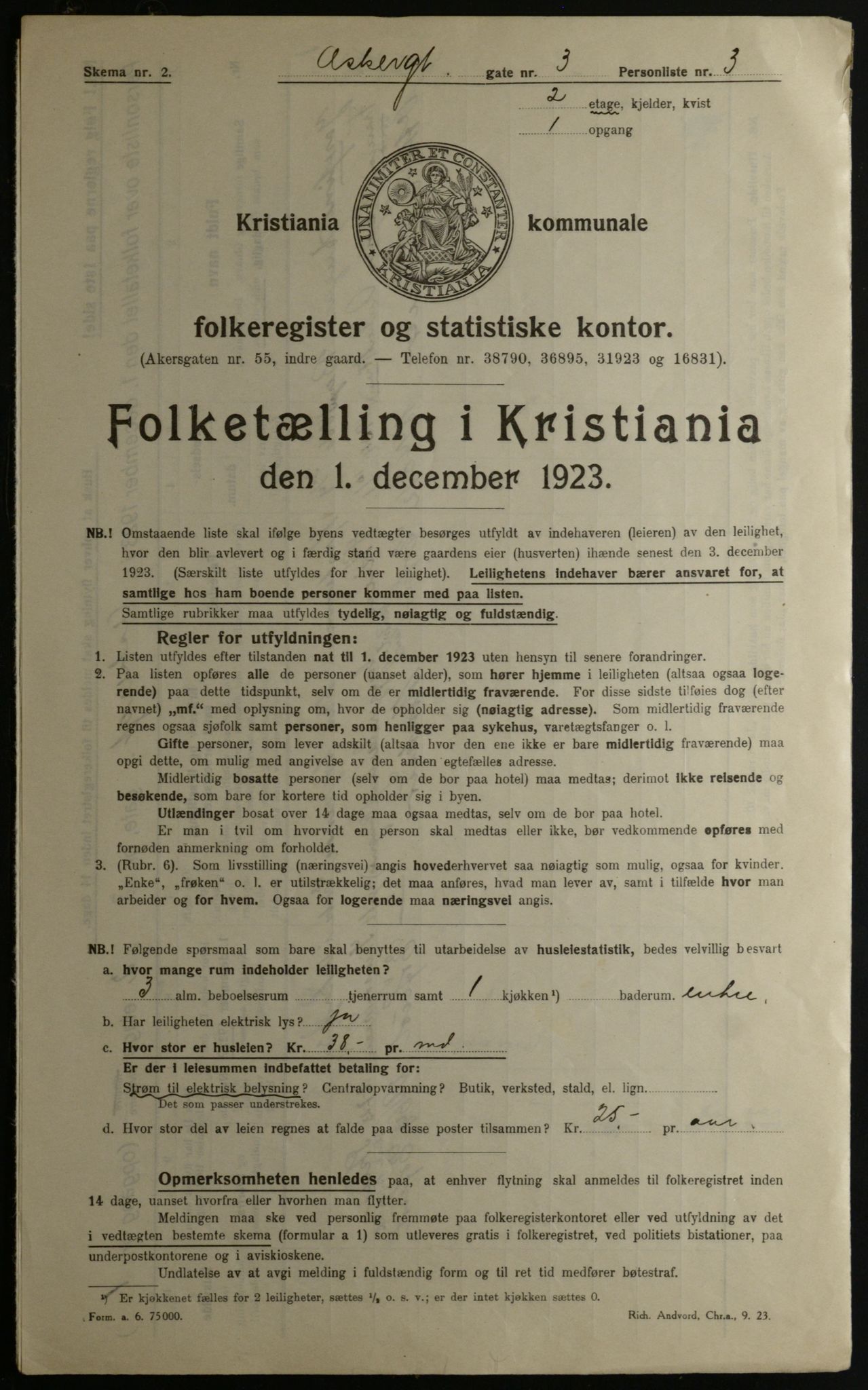 OBA, Municipal Census 1923 for Kristiania, 1923, p. 3173