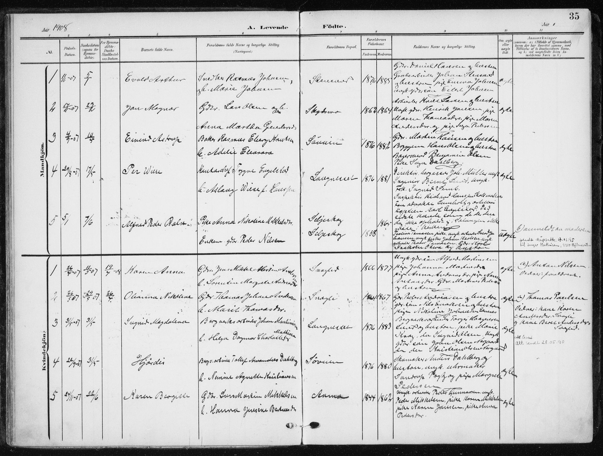 Salangen sokneprestembete, SATØ/S-1324/H/Ha/L0002kirke: Parish register (official) no. 2, 1902-1911, p. 35