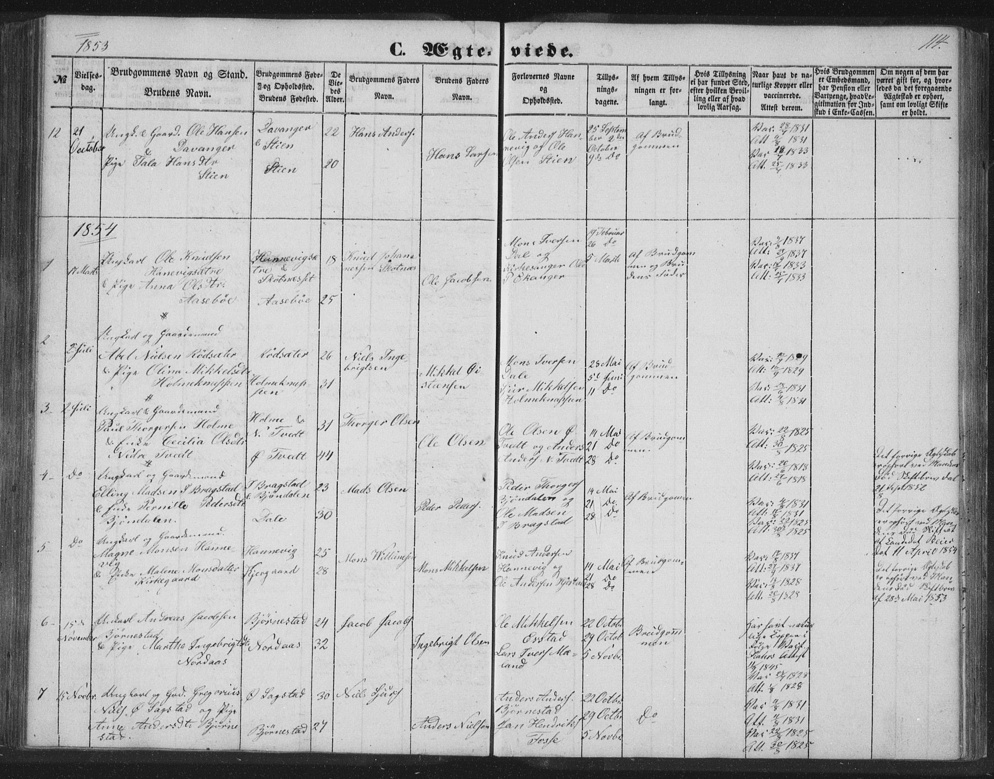 Alversund Sokneprestembete, AV/SAB-A-73901/H/Ha/Hab: Parish register (copy) no. C 1, 1851-1866, p. 114