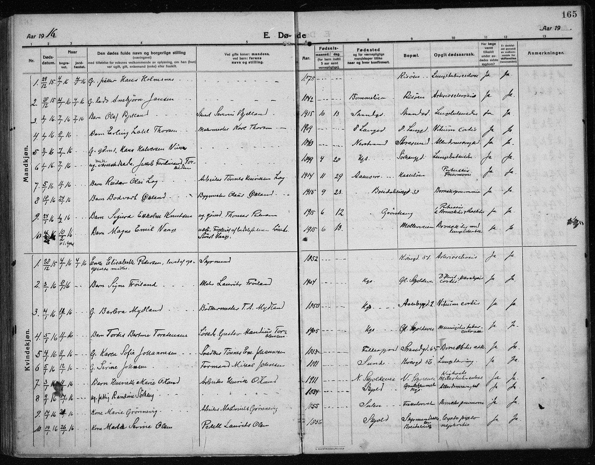 Haugesund sokneprestkontor, SAST/A -101863/H/Ha/Haa/L0009: Parish register (official) no. A 9, 1914-1929, p. 165