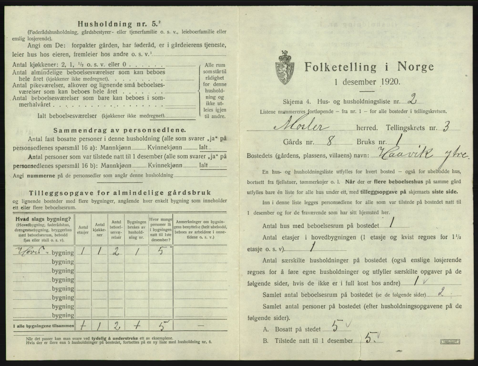 SAB, 1920 census for Moster, 1920, p. 116