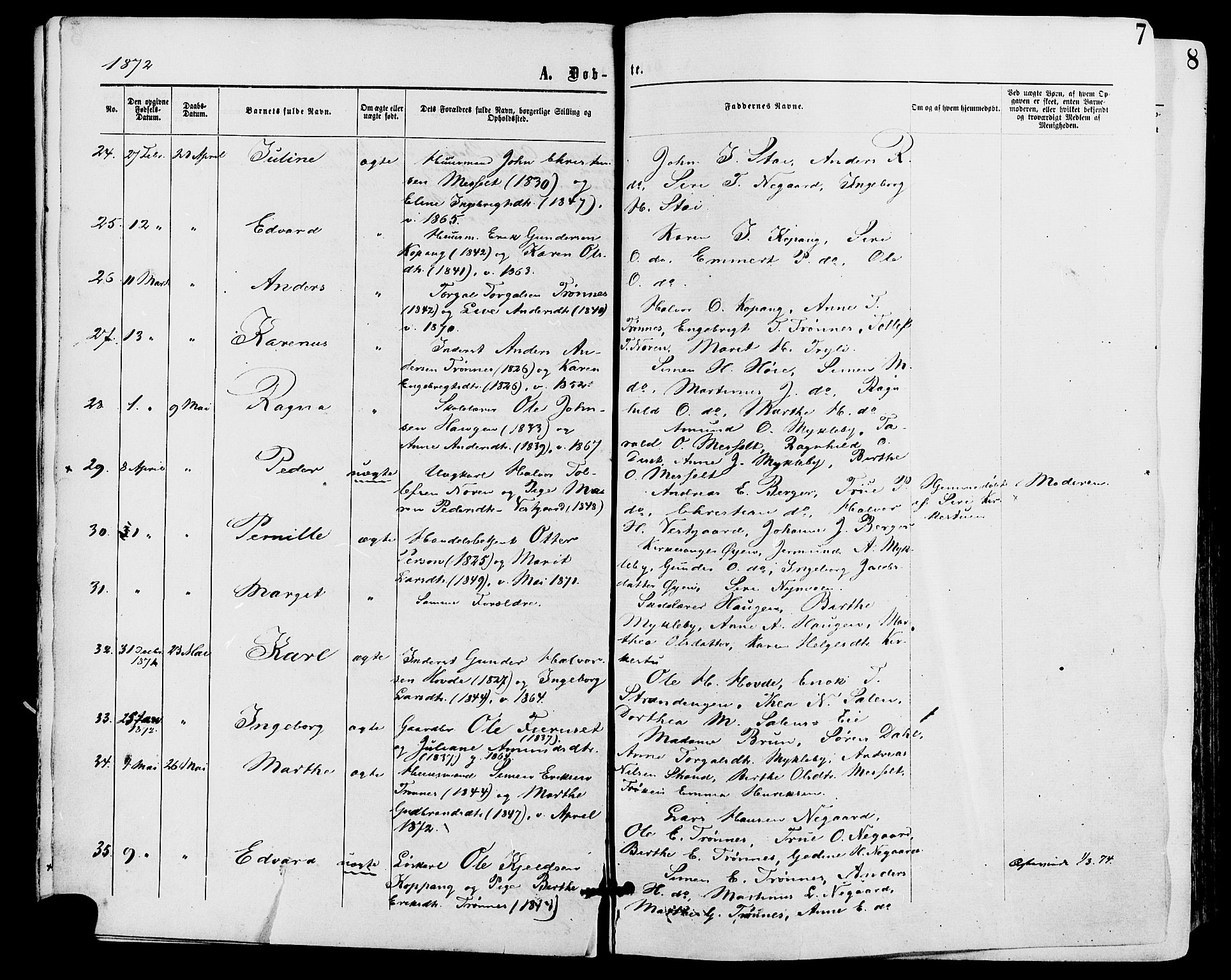 Stor-Elvdal prestekontor, AV/SAH-PREST-052/H/Ha/Haa/L0001: Parish register (official) no. 1, 1871-1882, p. 7