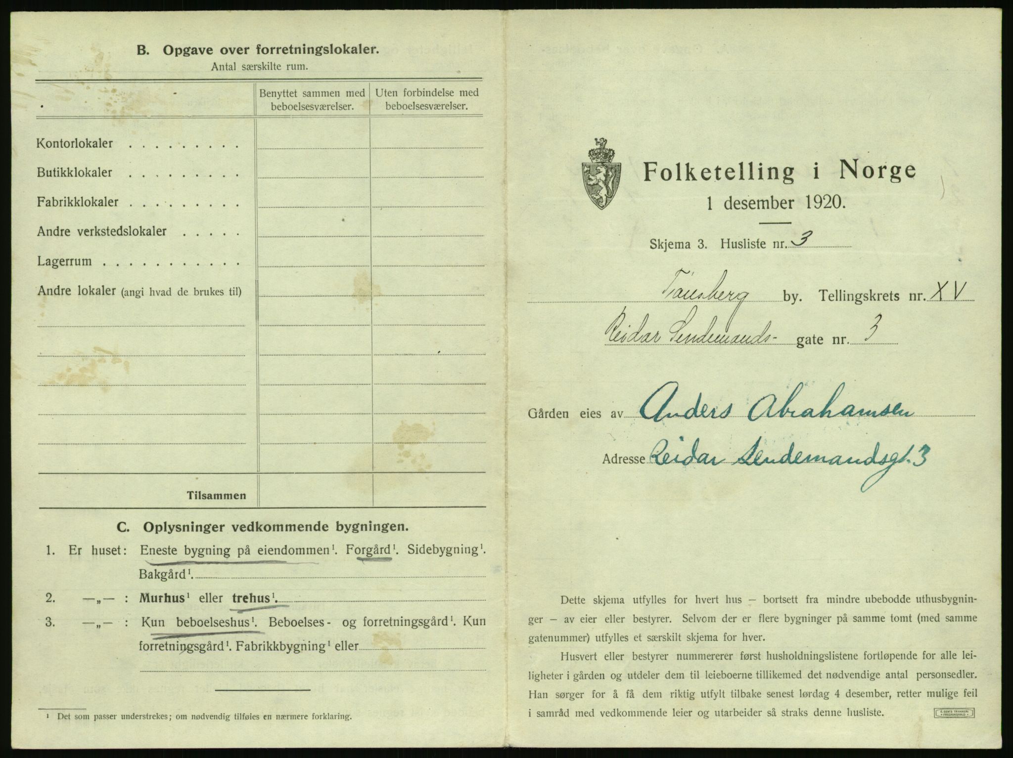 SAKO, 1920 census for Tønsberg, 1920, p. 1563