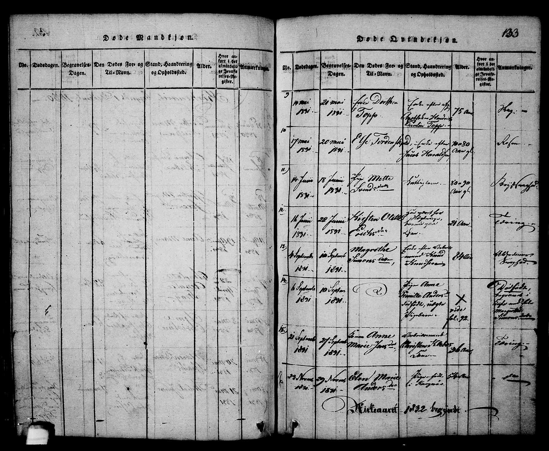 Kragerø kirkebøker, SAKO/A-278/G/Ga/L0002: Parish register (copy) no. 2, 1814-1831, p. 133