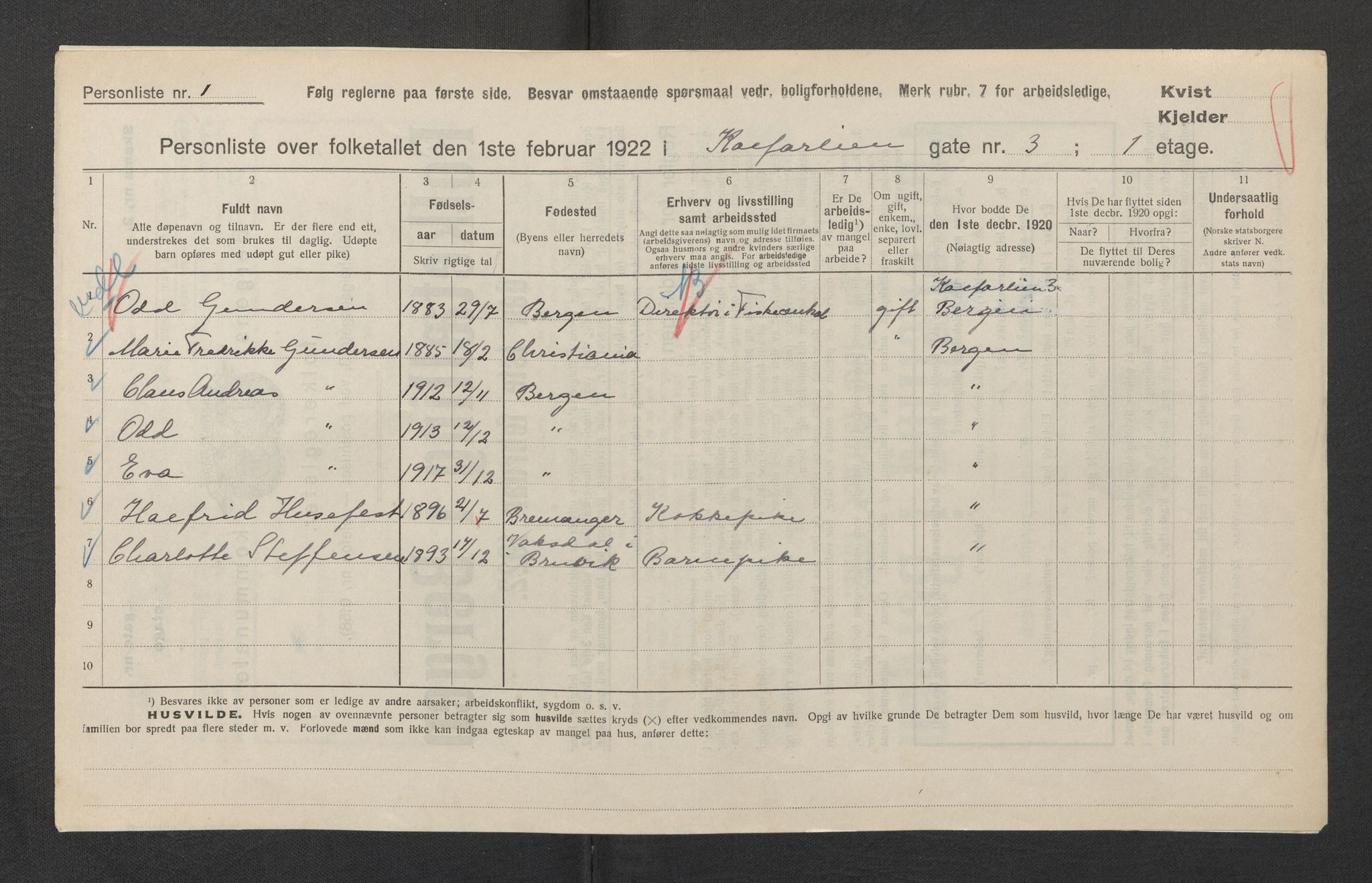 SAB, Municipal Census 1922 for Bergen, 1922, p. 17279