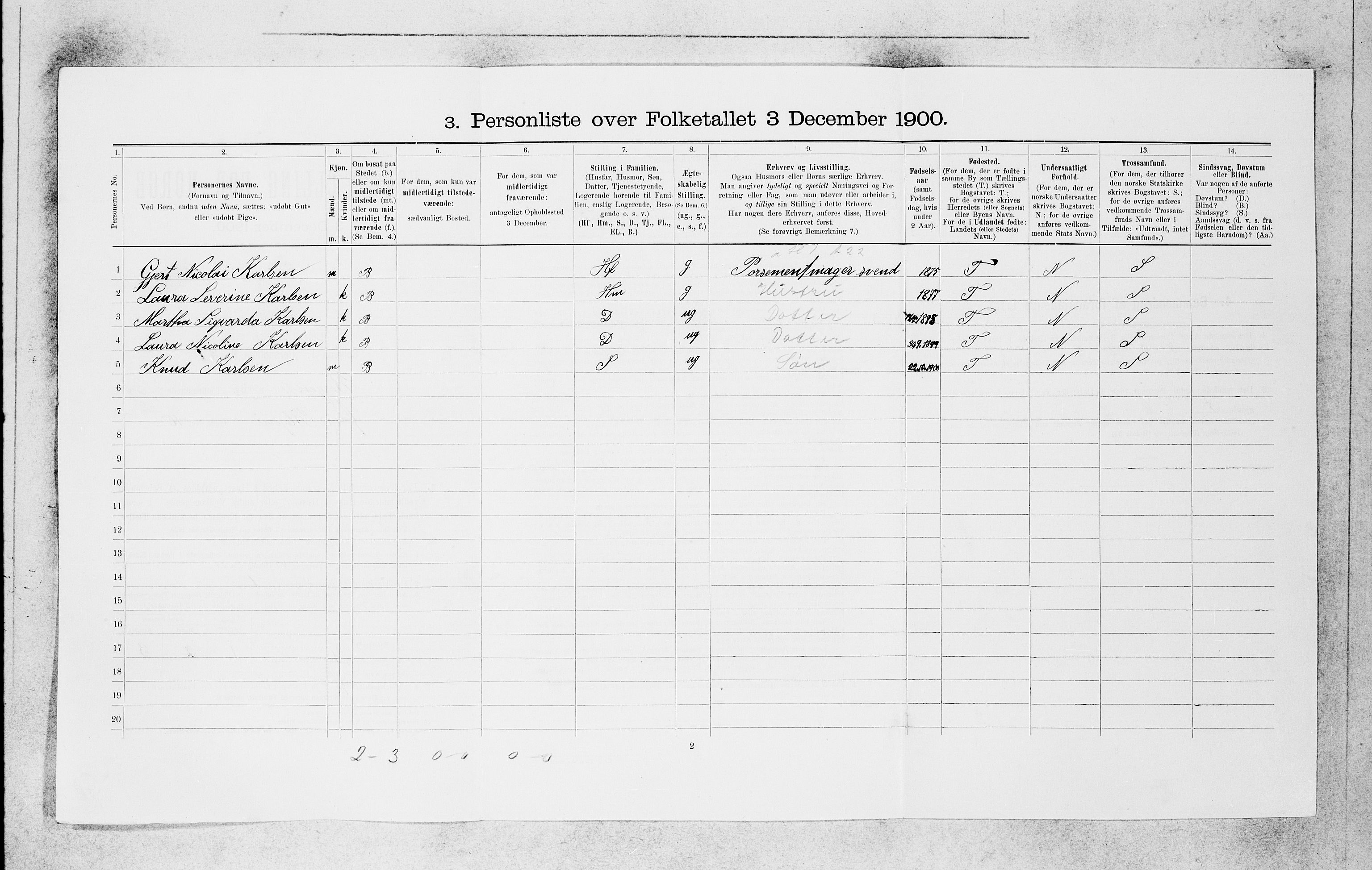 SAB, 1900 census for Bergen, 1900, p. 6335