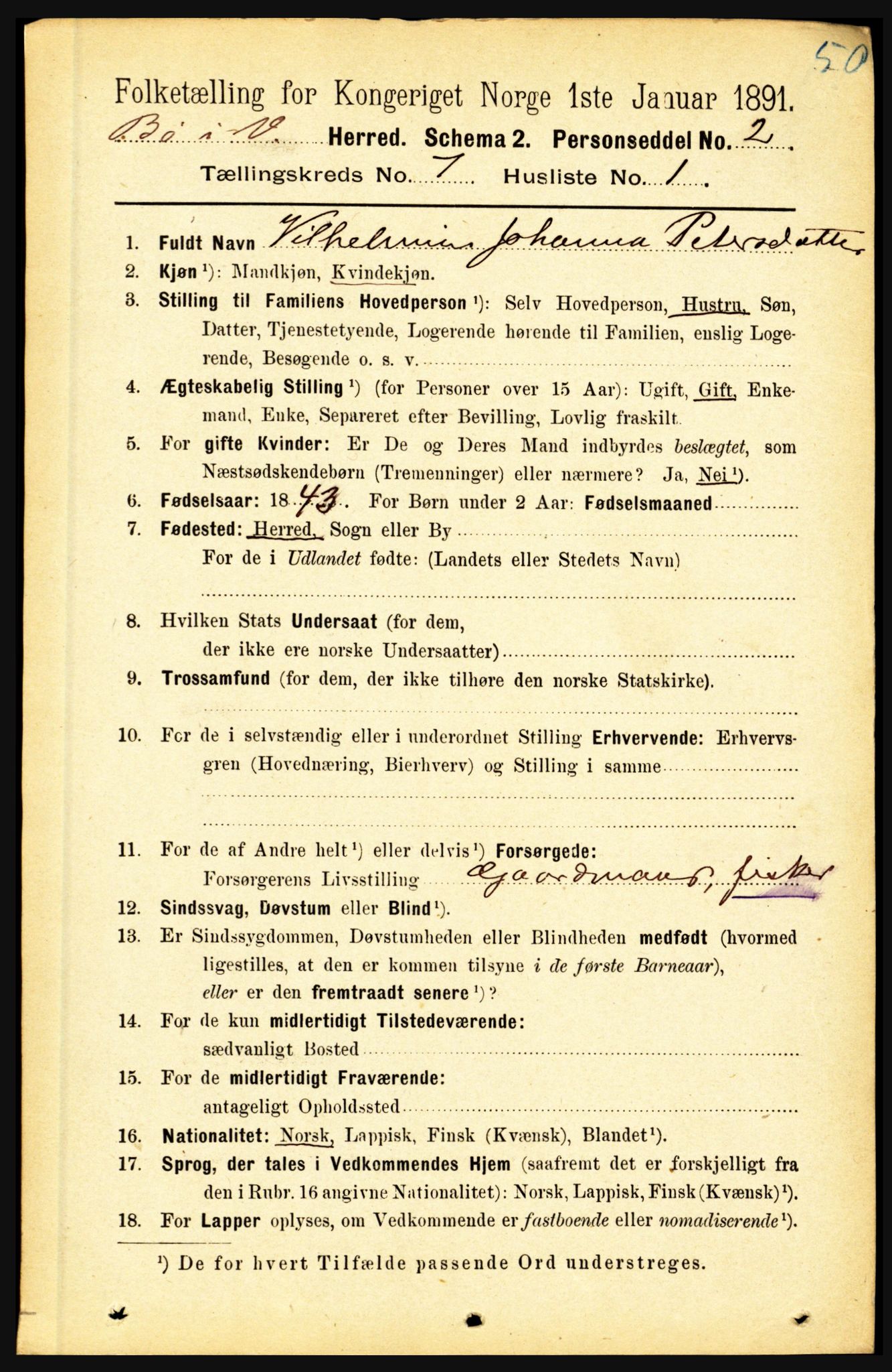 RA, 1891 census for 1867 Bø, 1891, p. 2488