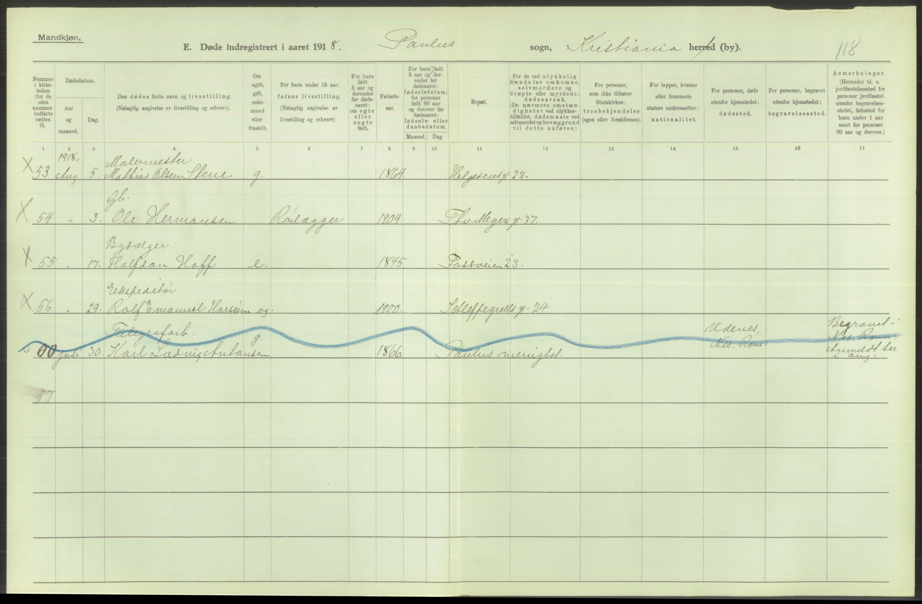 Statistisk sentralbyrå, Sosiodemografiske emner, Befolkning, AV/RA-S-2228/D/Df/Dfb/Dfbh/L0010: Kristiania: Døde, 1918, p. 642