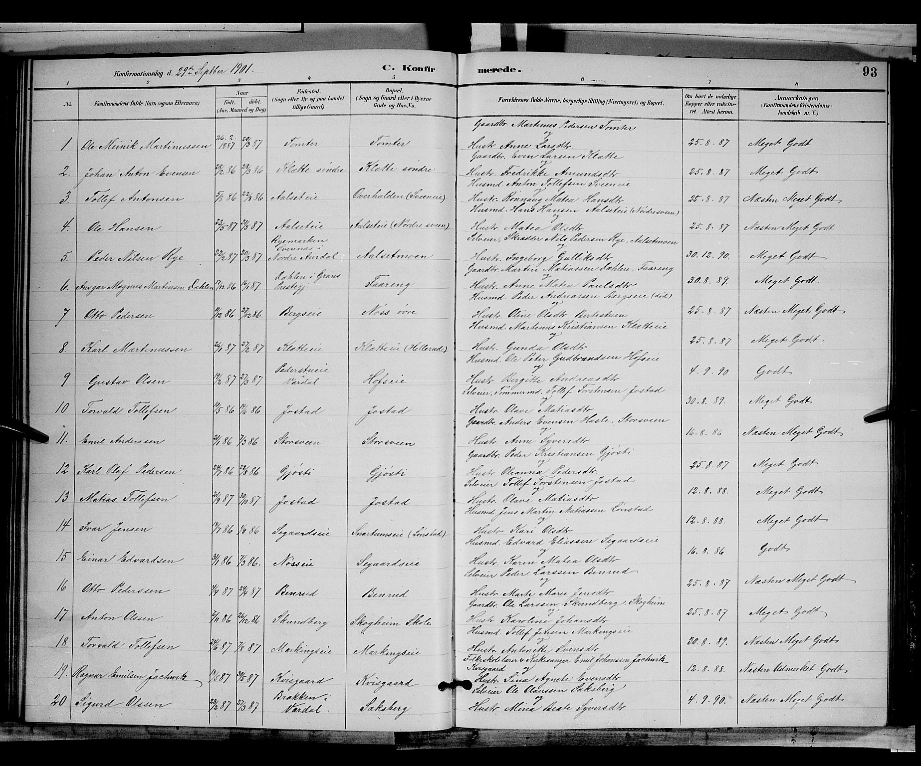 Biri prestekontor, SAH/PREST-096/H/Ha/Hab/L0003: Parish register (copy) no. 3, 1892-1905, p. 93