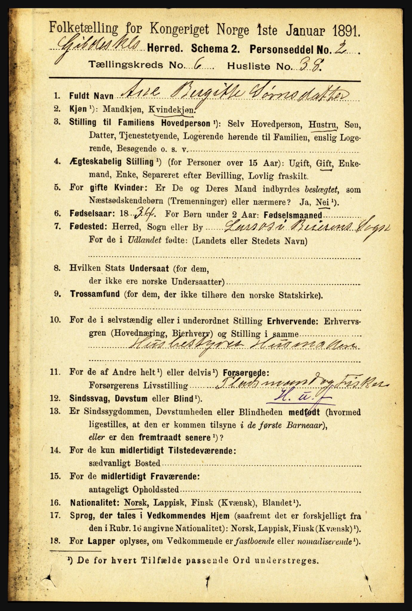 RA, 1891 census for 1838 Gildeskål, 1891, p. 2185