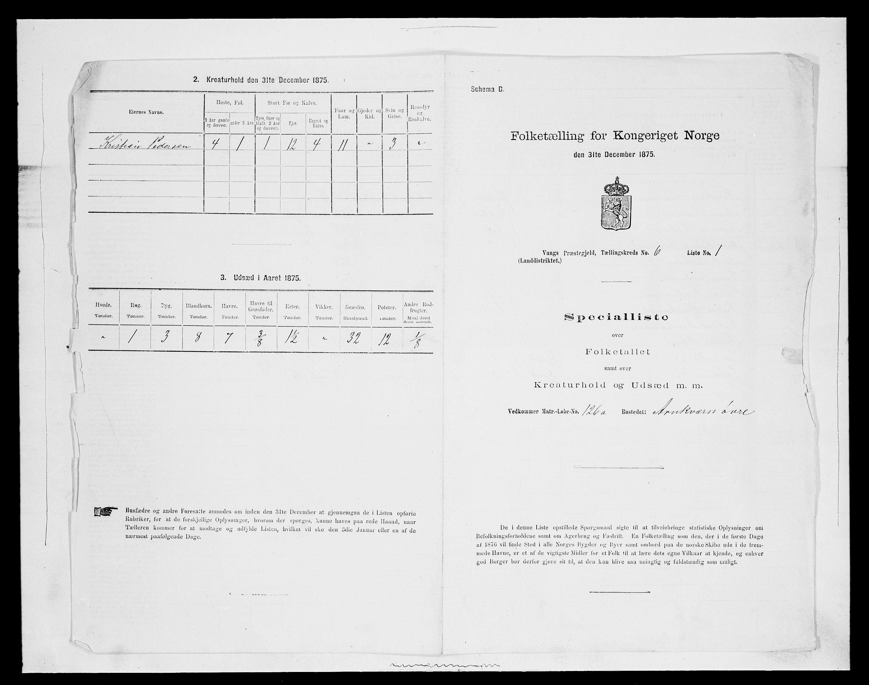 SAH, 1875 census for 0414L Vang/Vang og Furnes, 1875, p. 1277