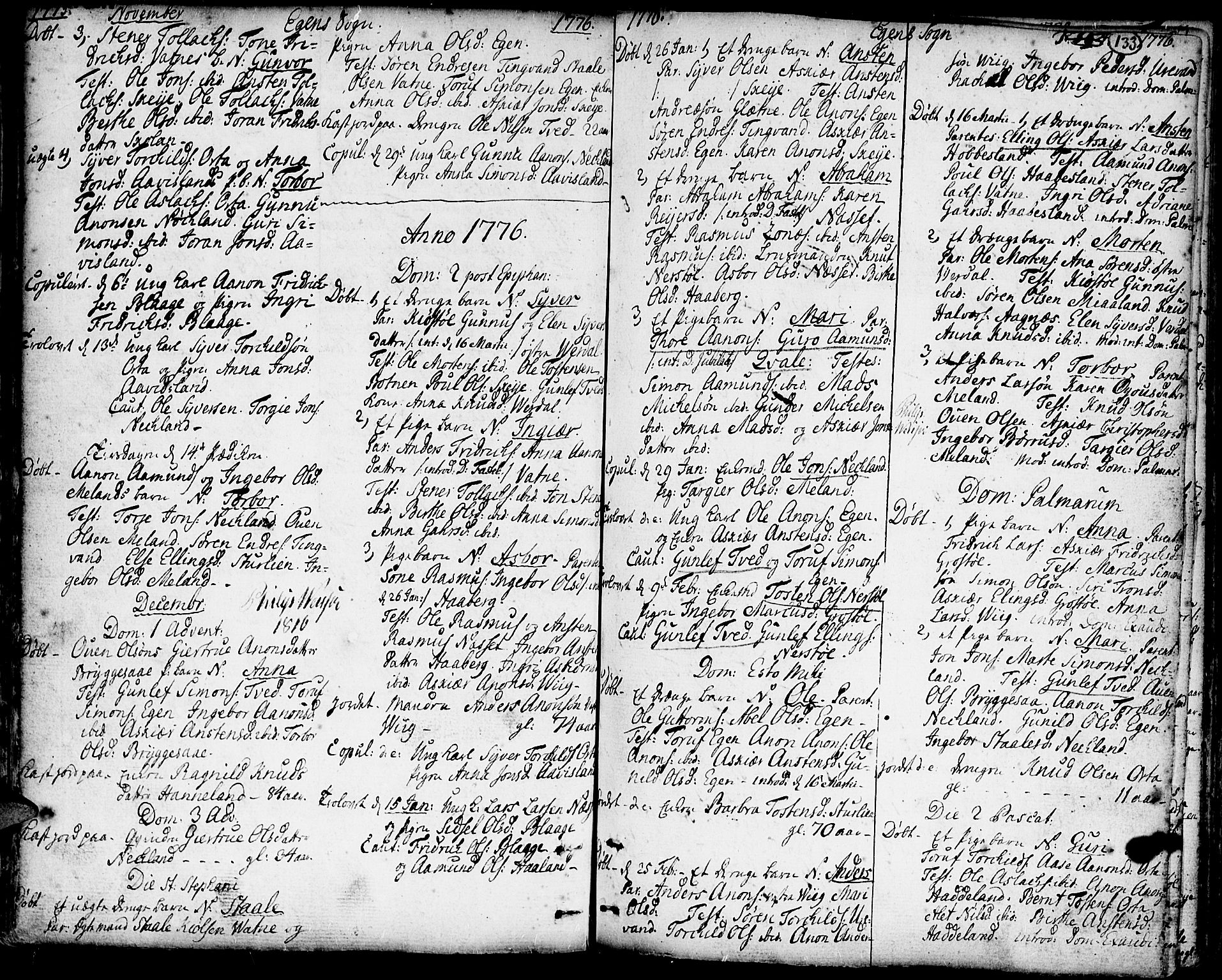 Hægebostad sokneprestkontor, AV/SAK-1111-0024/F/Fa/Faa/L0001: Parish register (official) no. A 1 /2, 1760-1823, p. 133