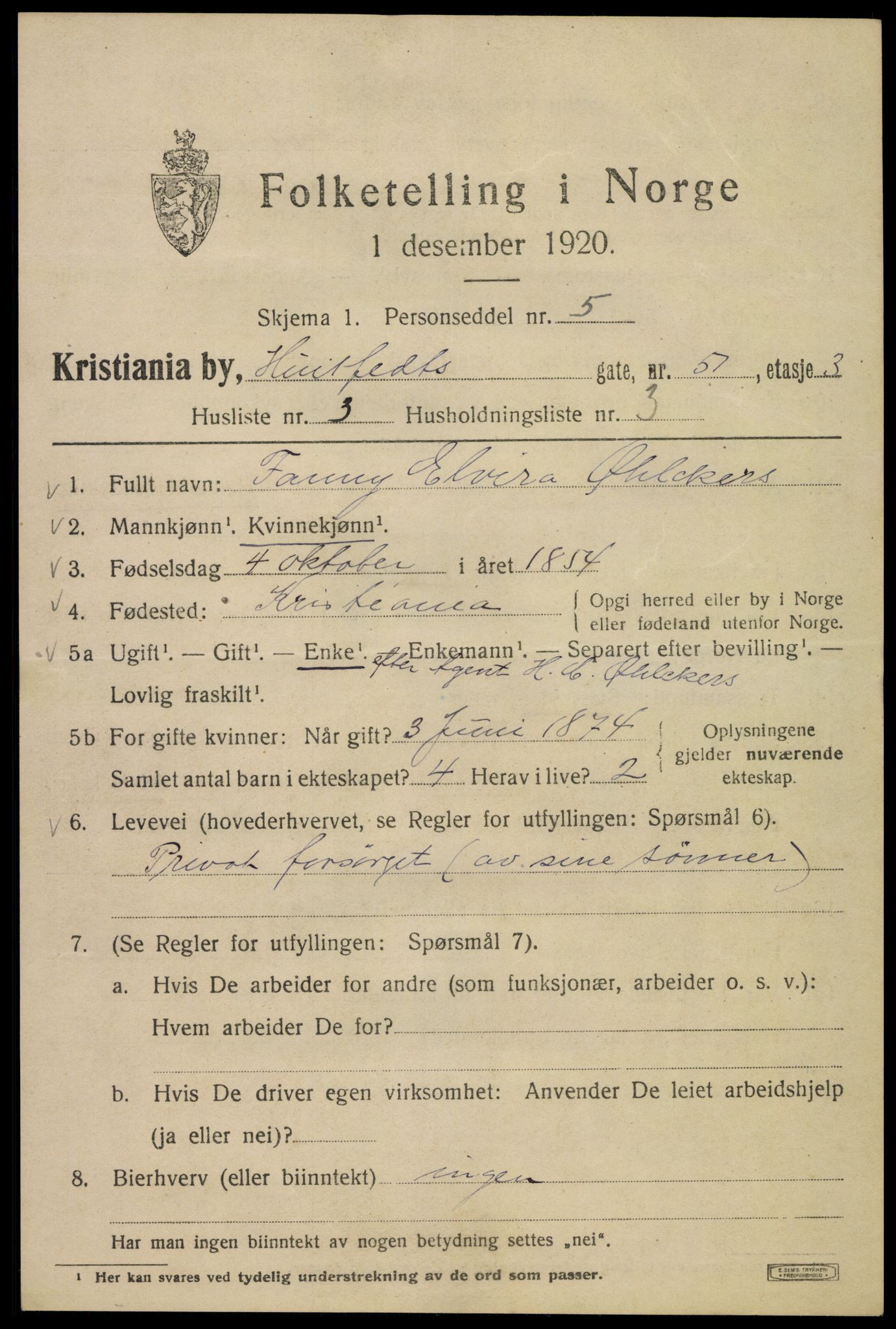 SAO, 1920 census for Kristiania, 1920, p. 301783