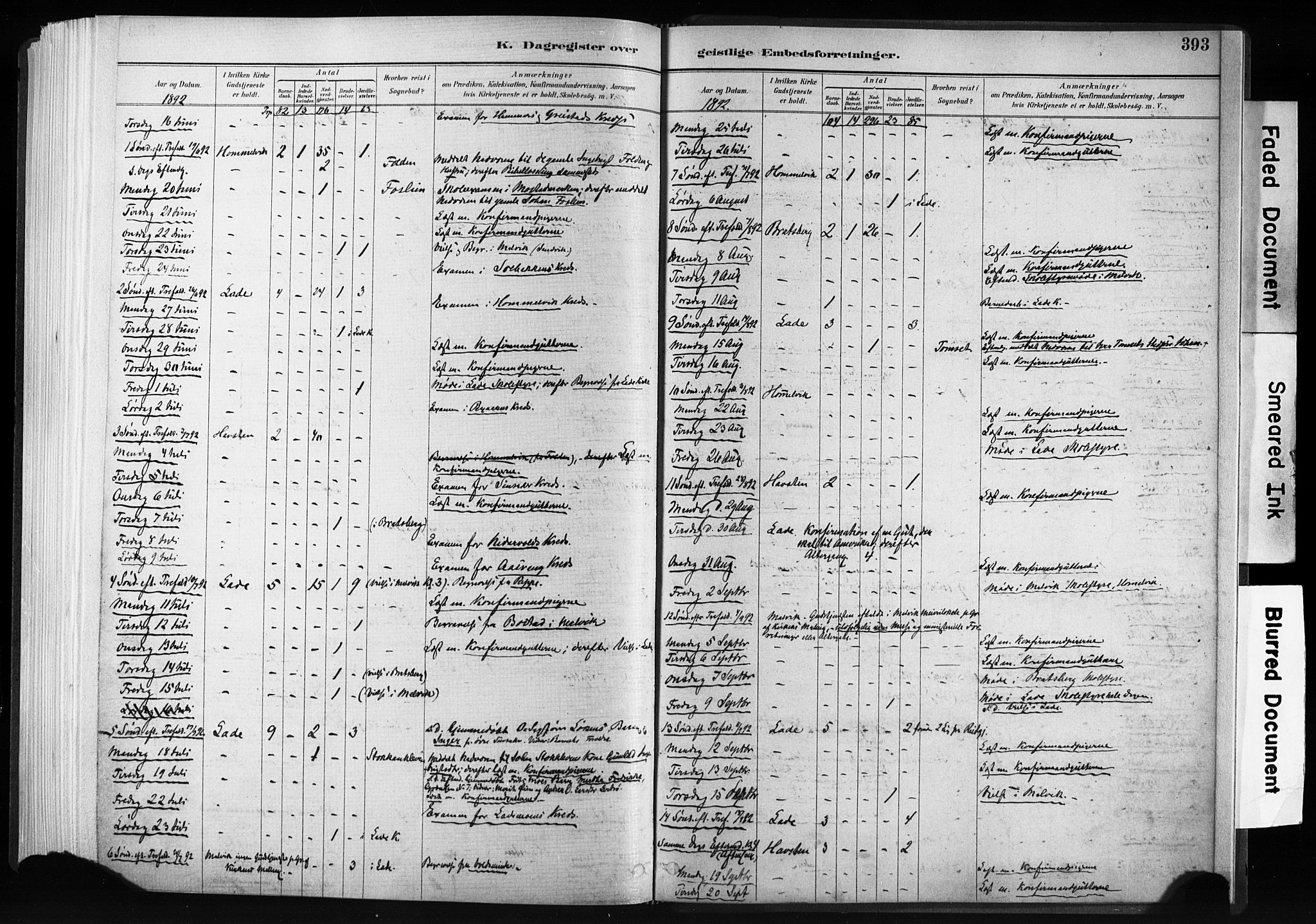 Ministerialprotokoller, klokkerbøker og fødselsregistre - Sør-Trøndelag, AV/SAT-A-1456/606/L0300: Parish register (official) no. 606A15, 1886-1893, p. 393