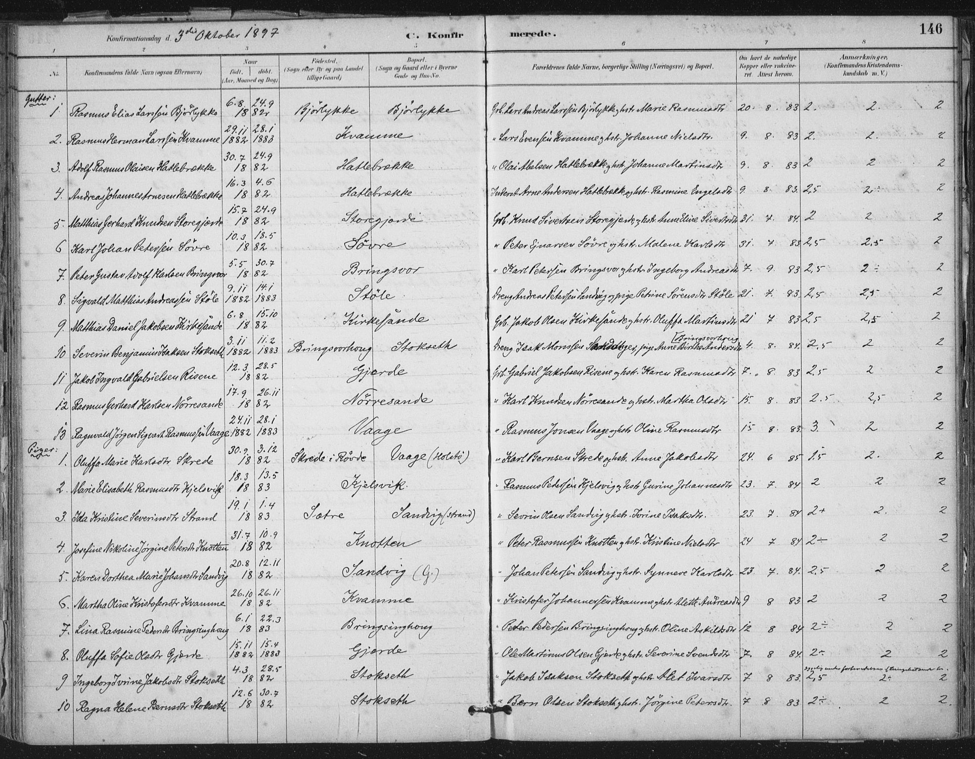 Ministerialprotokoller, klokkerbøker og fødselsregistre - Møre og Romsdal, SAT/A-1454/503/L0037: Parish register (official) no. 503A05, 1884-1900, p. 146