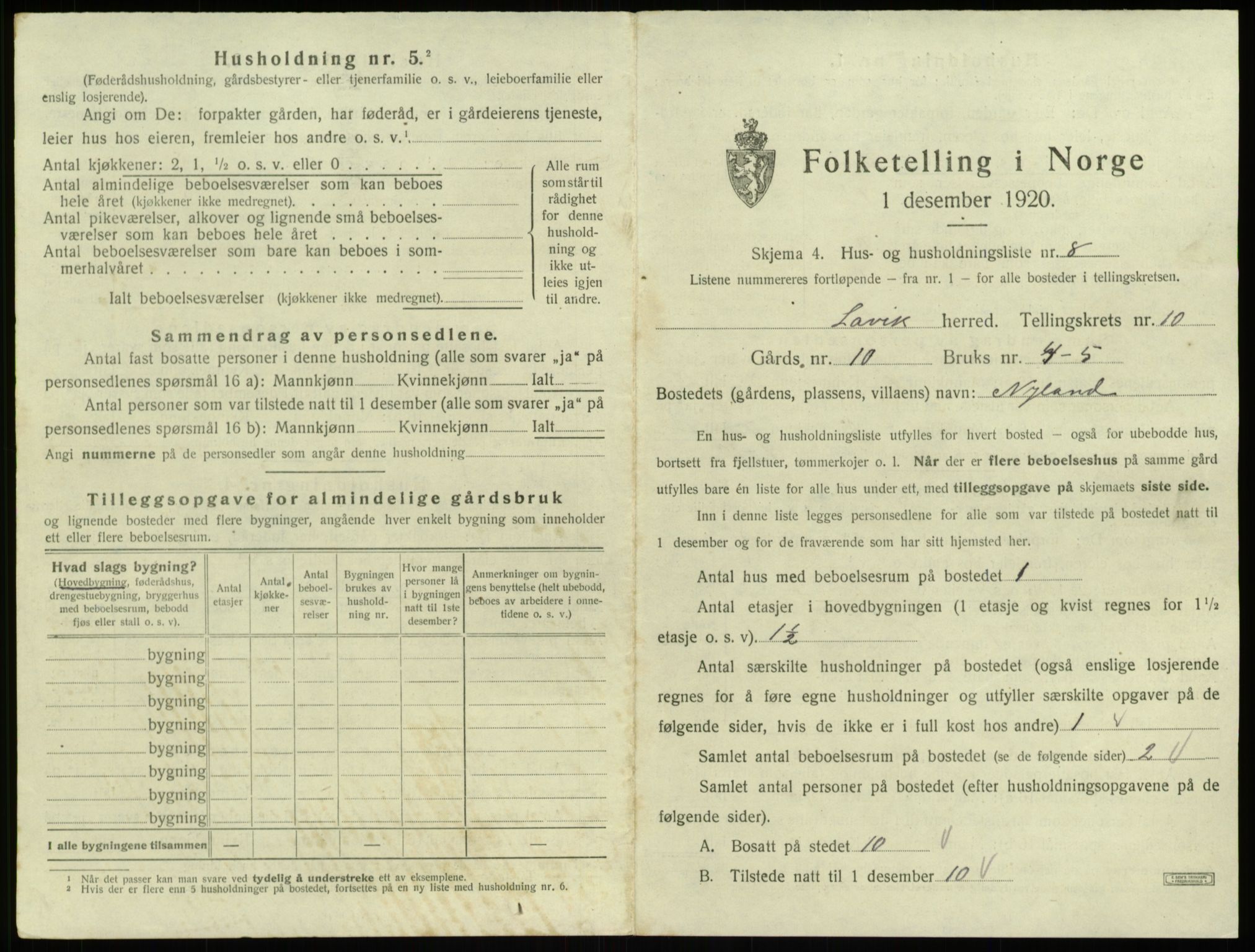 SAB, 1920 census for Lavik, 1920, p. 372