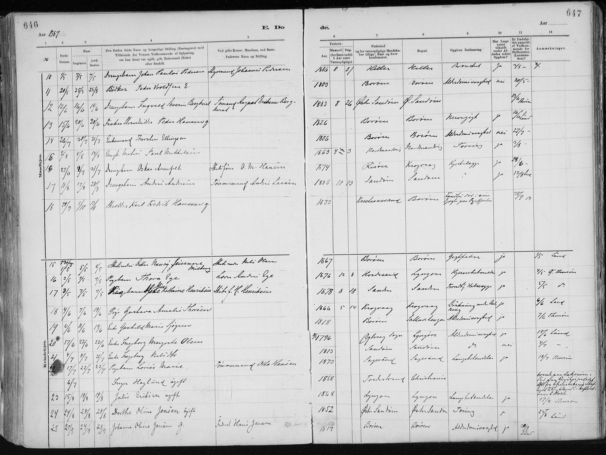 Dypvåg sokneprestkontor, SAK/1111-0007/F/Fa/Faa/L0008: Parish register (official) no. A 8, 1885-1906, p. 646-647