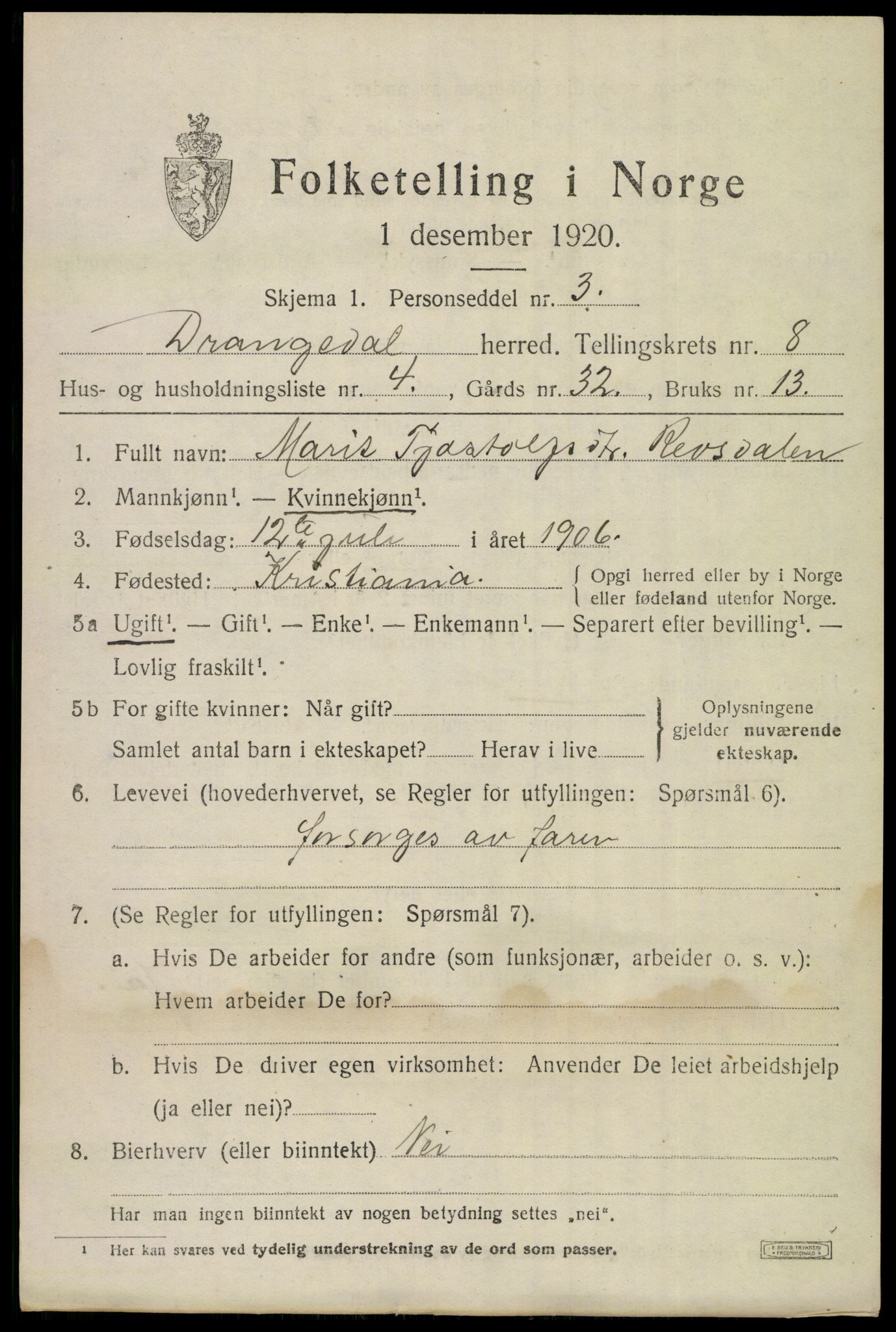 SAKO, 1920 census for Drangedal, 1920, p. 4979