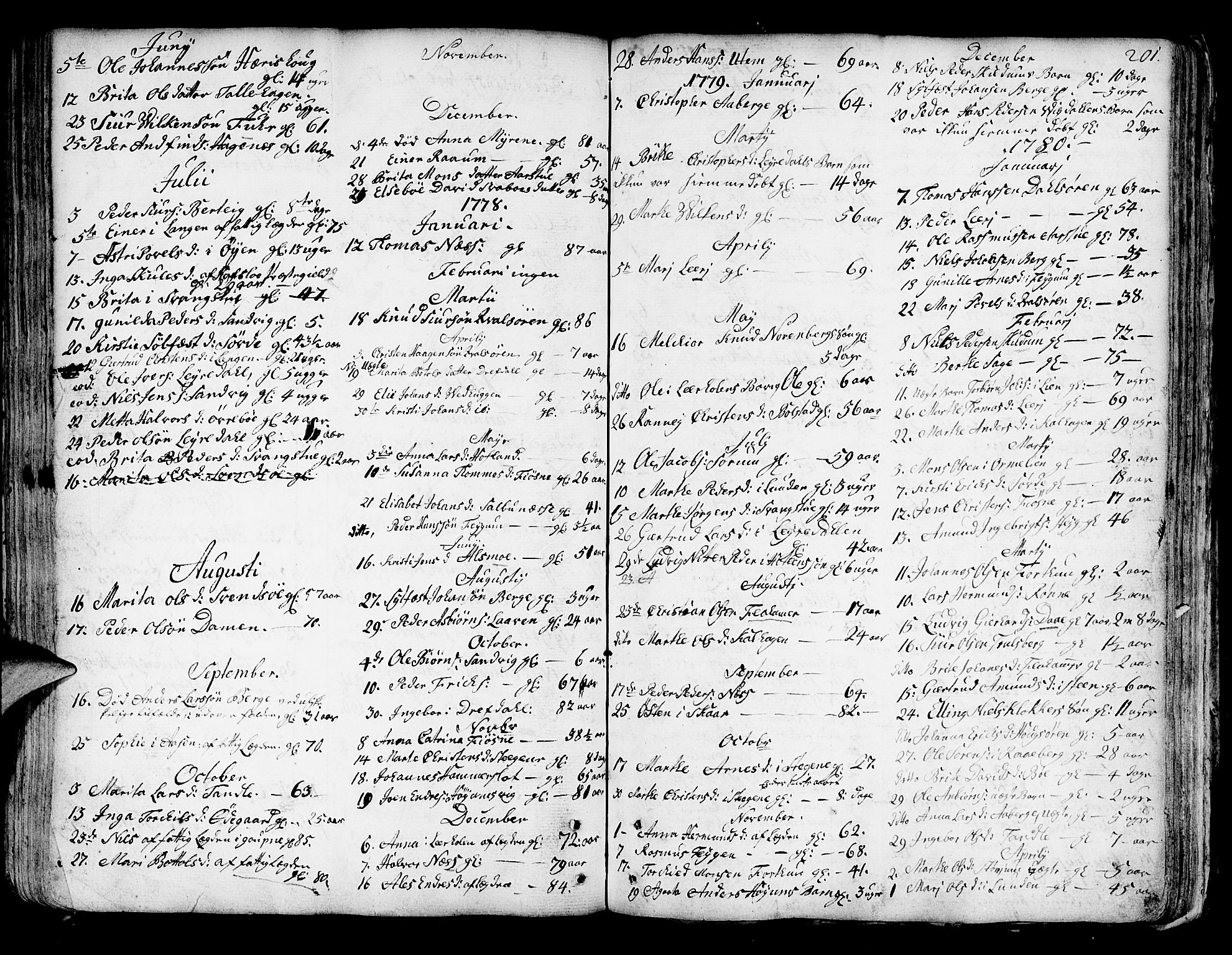 Luster sokneprestembete, SAB/A-81101/H/Haa/Haaa/L0001: Parish register (official) no. A 1, 1731-1803, p. 201