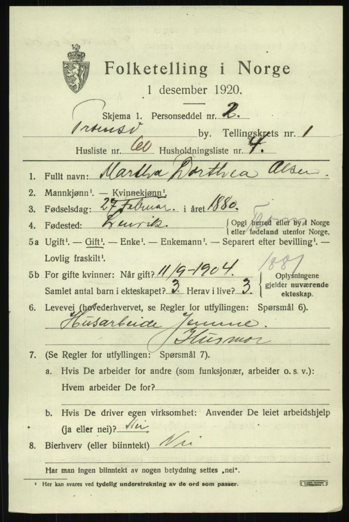 SATØ, 1920 census for Tromsø, 1920, p. 8047