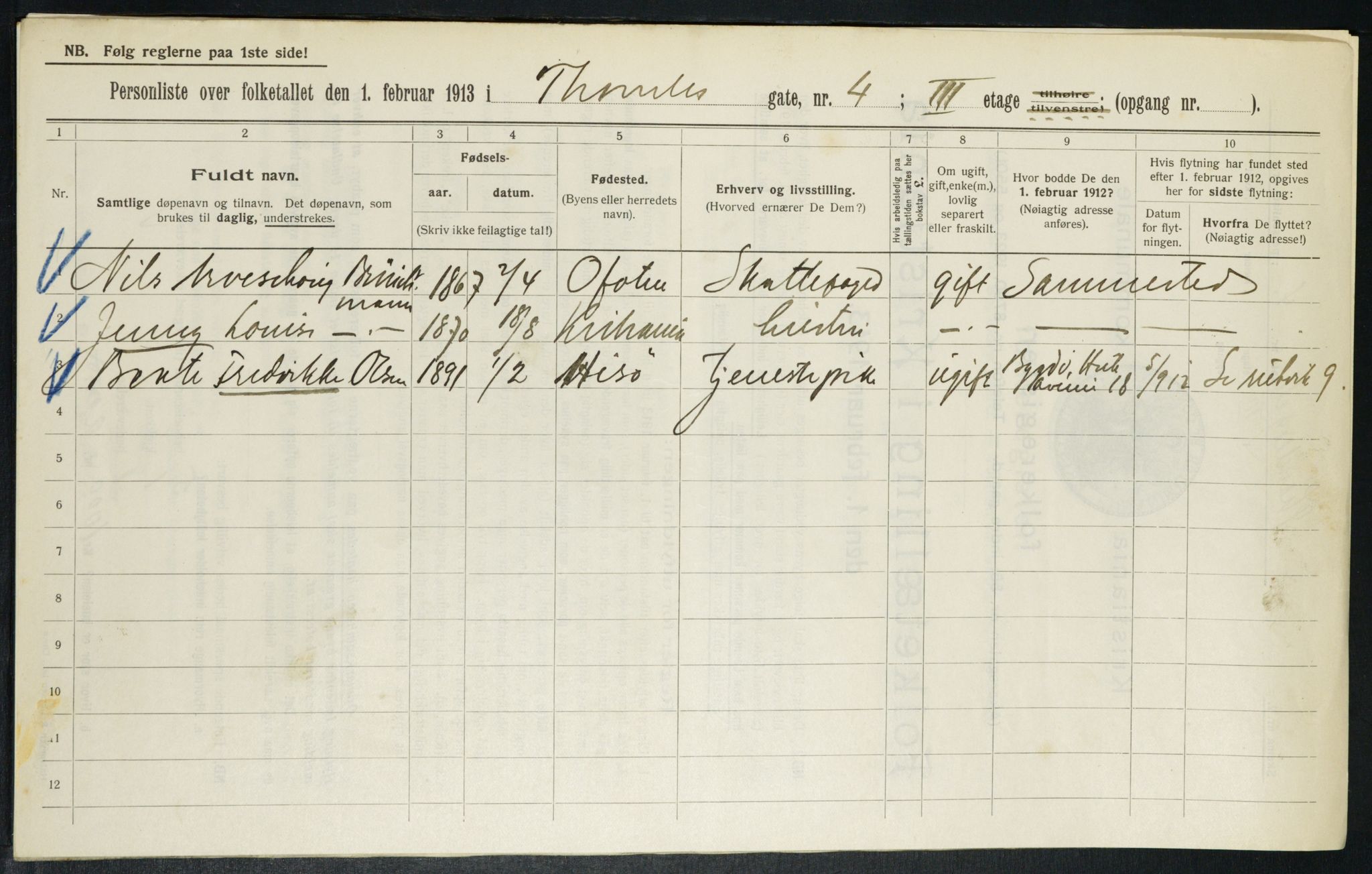 OBA, Municipal Census 1913 for Kristiania, 1913, p. 109257