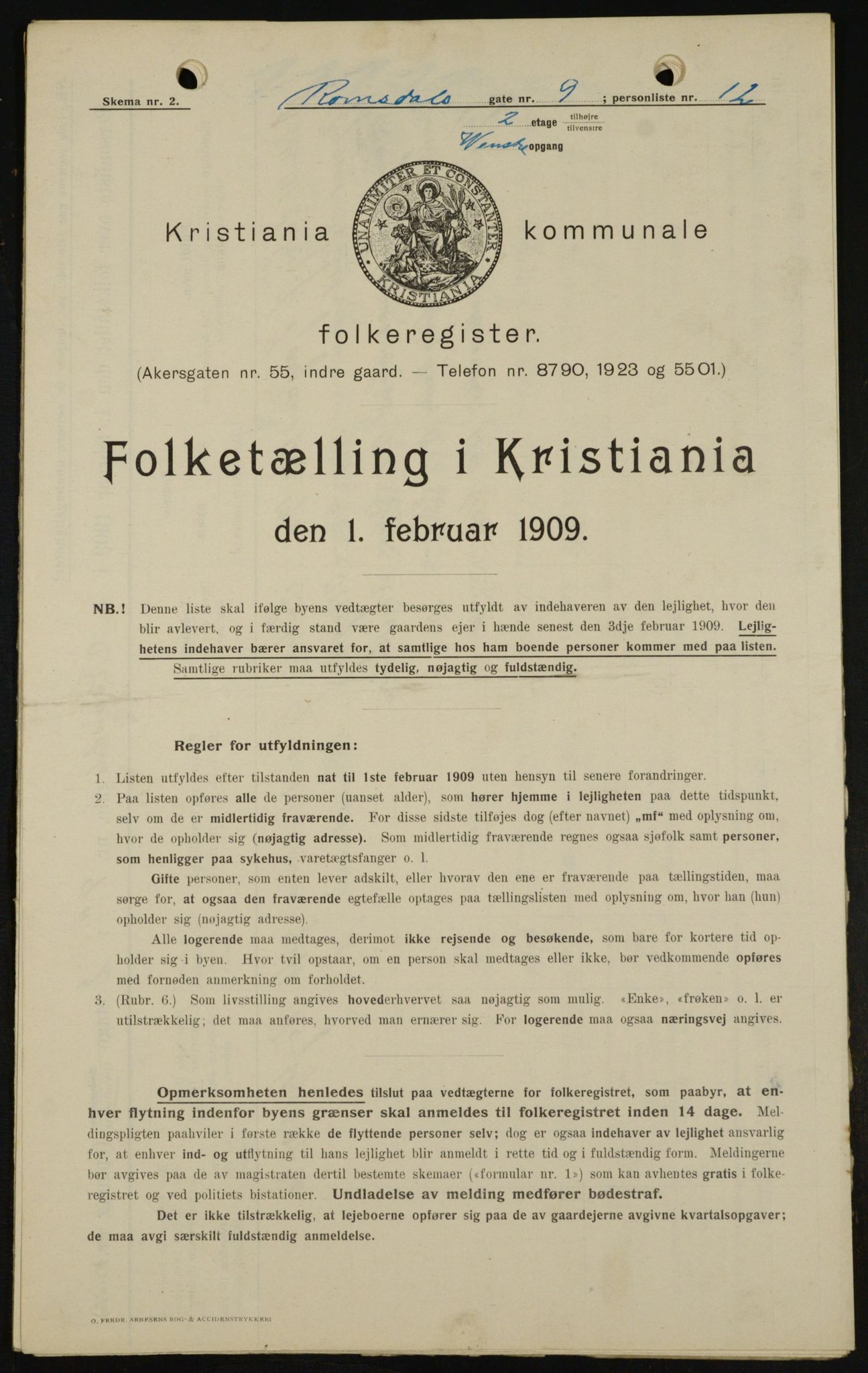 OBA, Municipal Census 1909 for Kristiania, 1909, p. 75546
