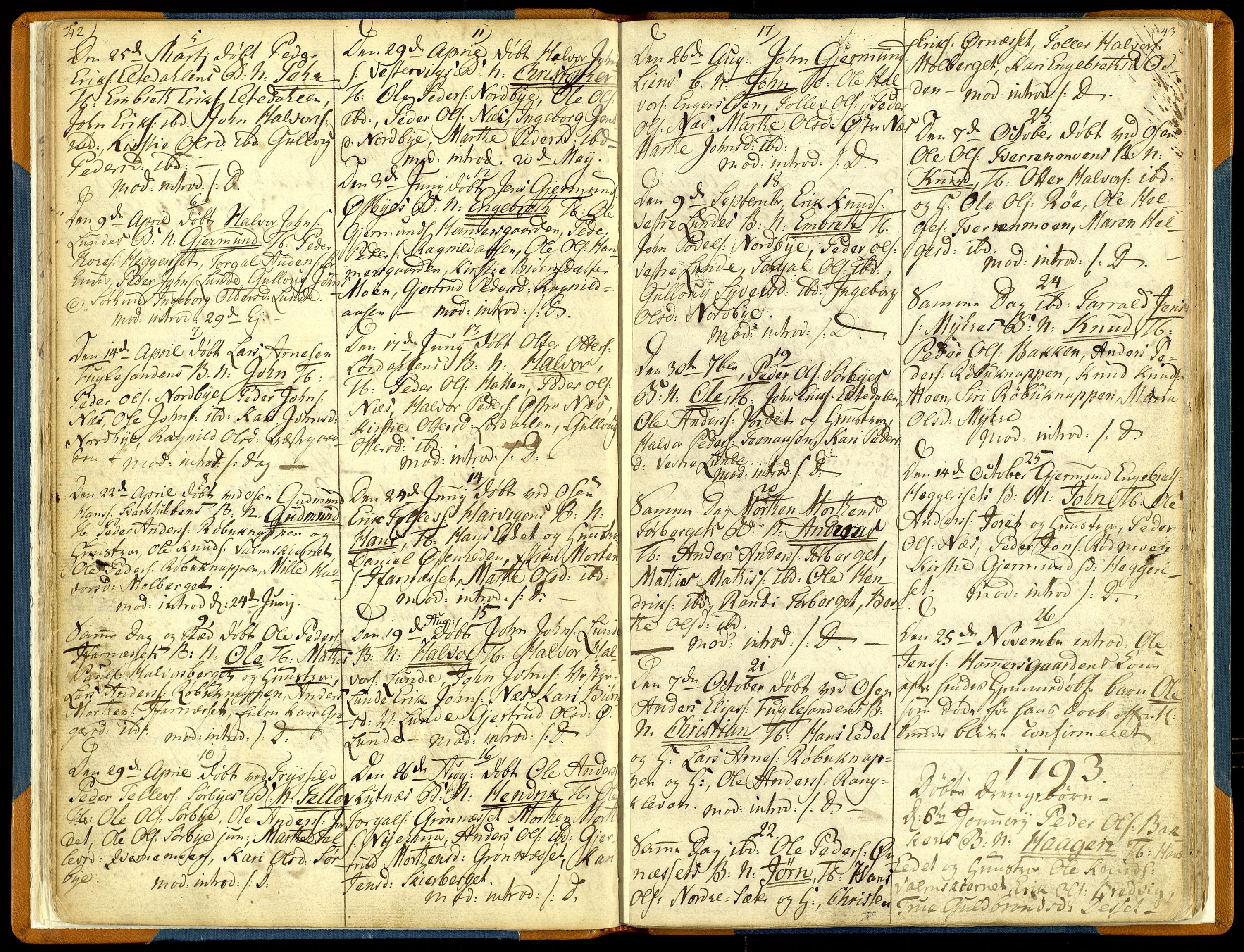 Trysil prestekontor, SAH/PREST-046/H/Ha/Haa/L0001: Parish register (official) no. 1, 1781-1800, p. 42-43
