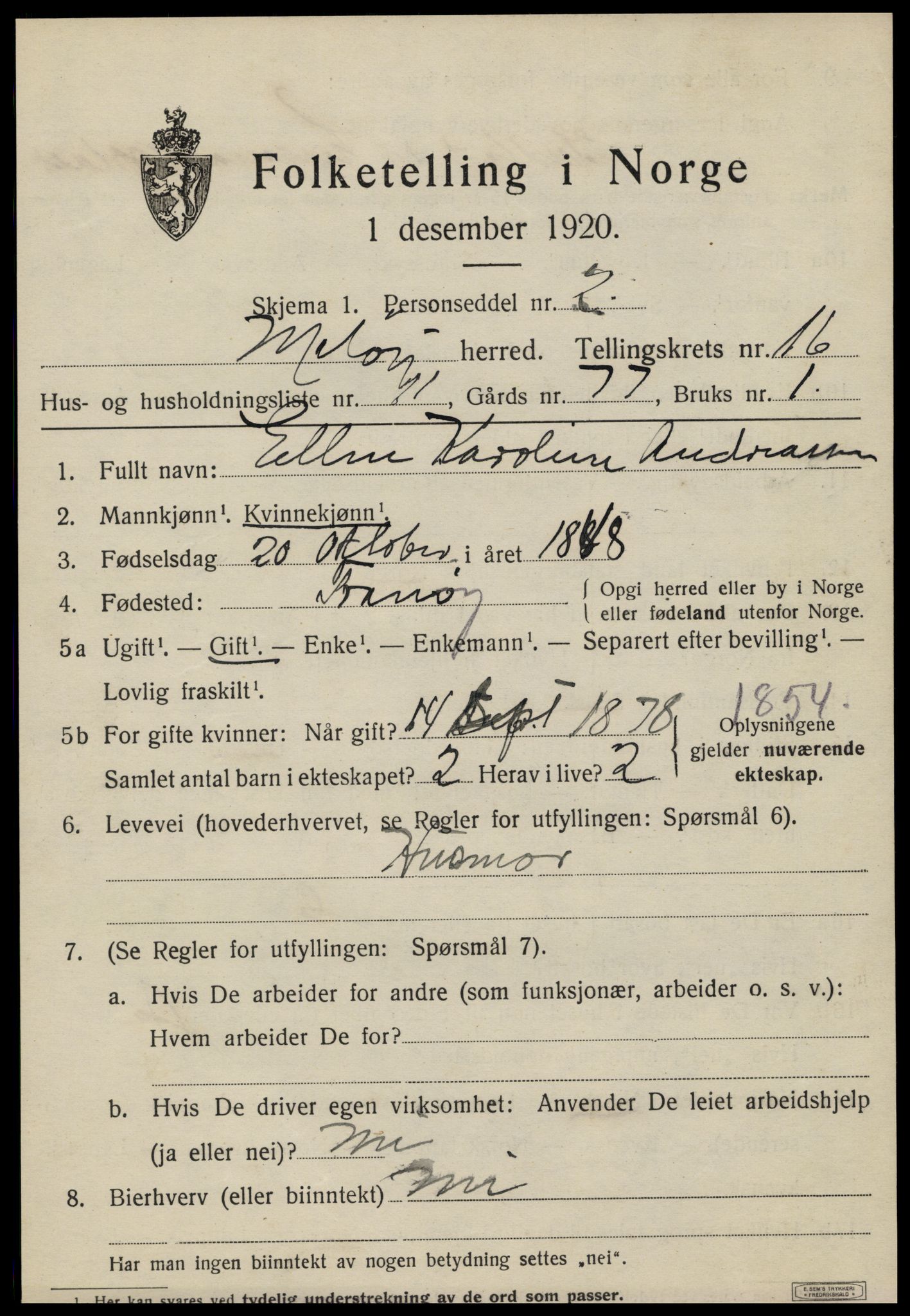 SAT, 1920 census for Meløy, 1920, p. 10387