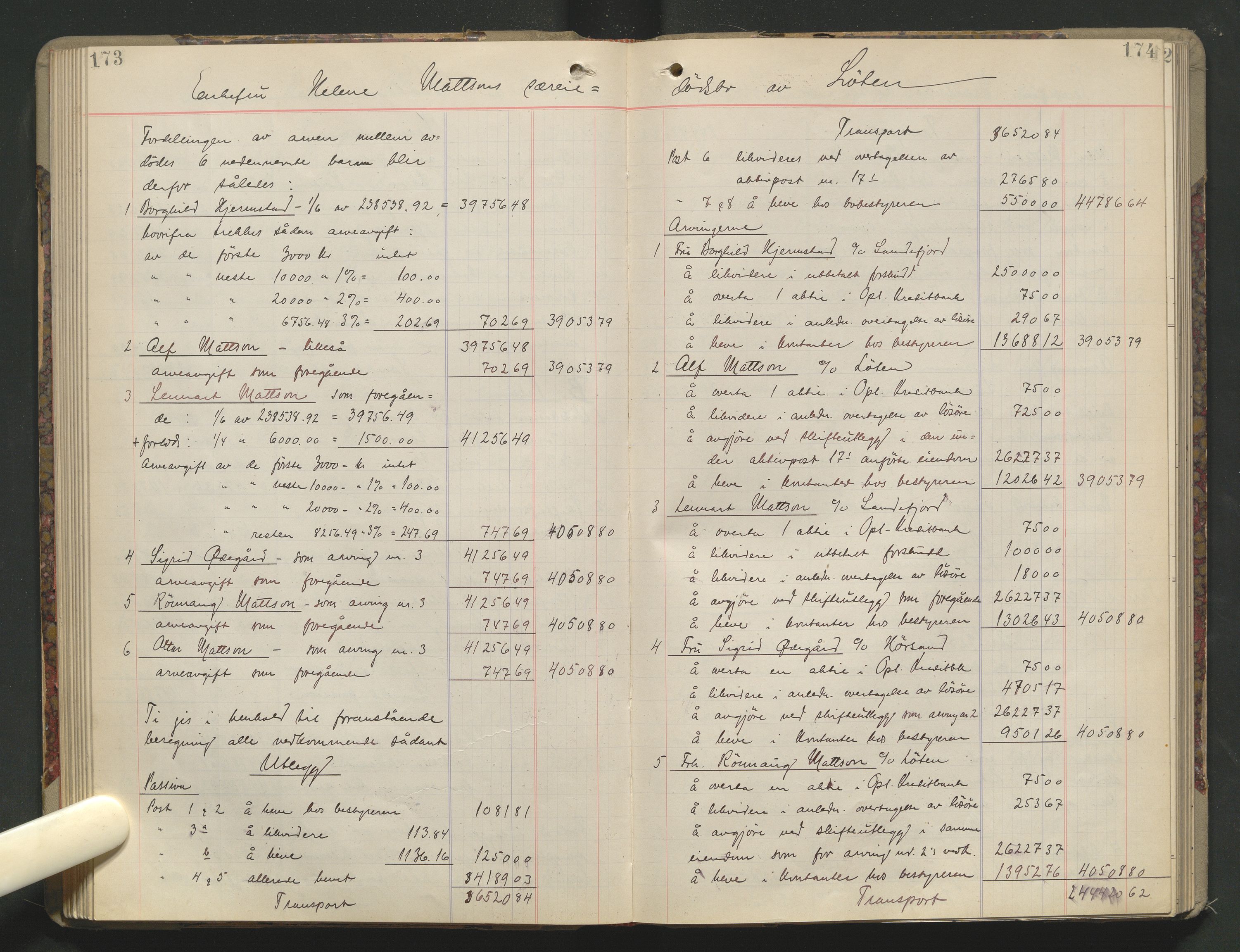 Sør-Hedmark sorenskriveri, SAH/TING-014/J/Ja/Jad/L0005: Skifteutlodningsprotokoll - landet, 1919-1925, p. 173-174