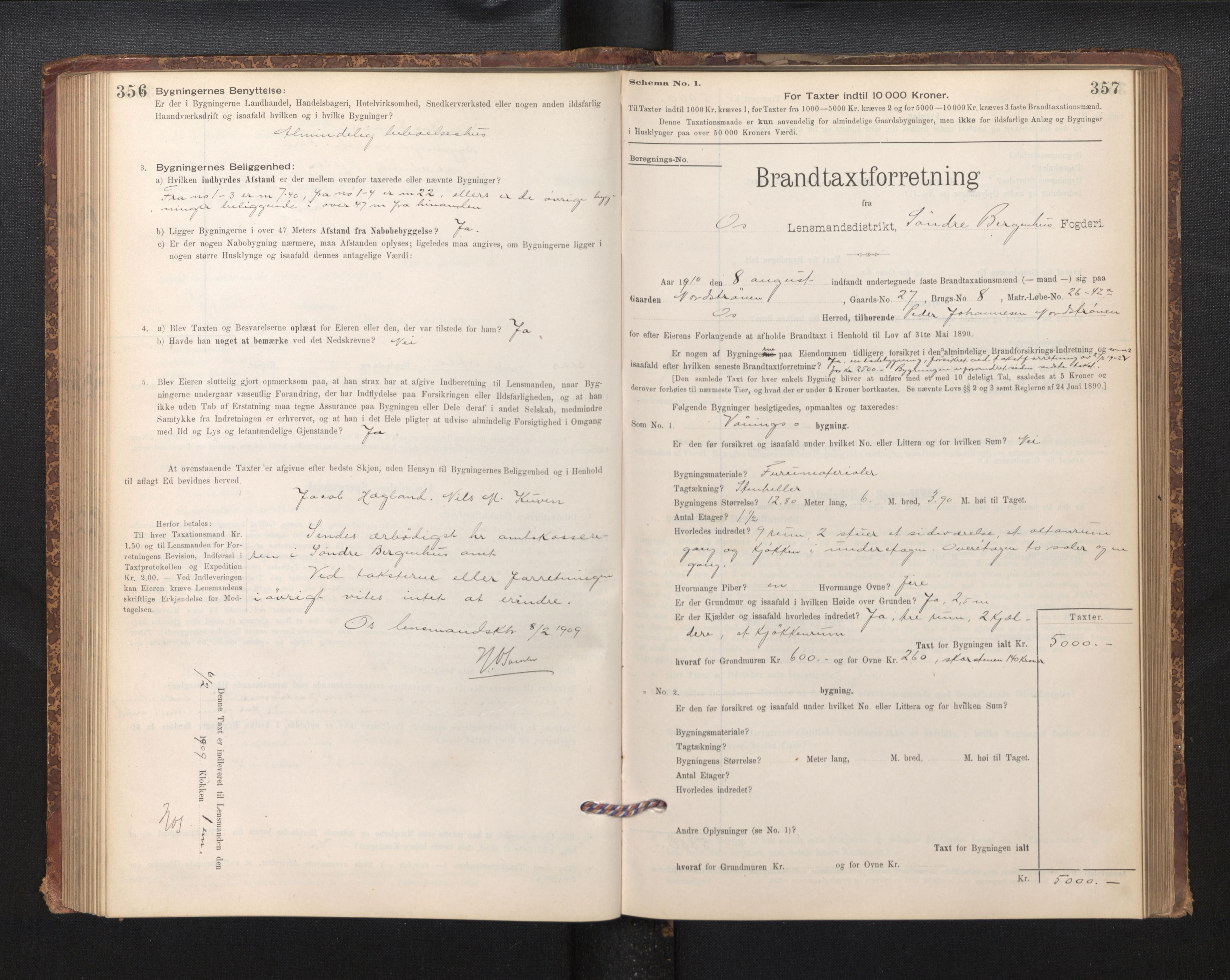 Lensmannen i Os, SAB/A-34101/0012/L0008: Branntakstprotokoll, skjematakst, 1894-1915, p. 356-357