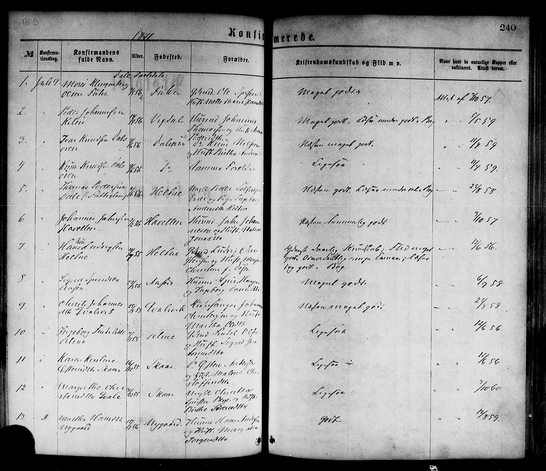 Luster sokneprestembete, SAB/A-81101/H/Haa/Haaa/L0010: Parish register (official) no. A 10, 1871-1886, p. 240
