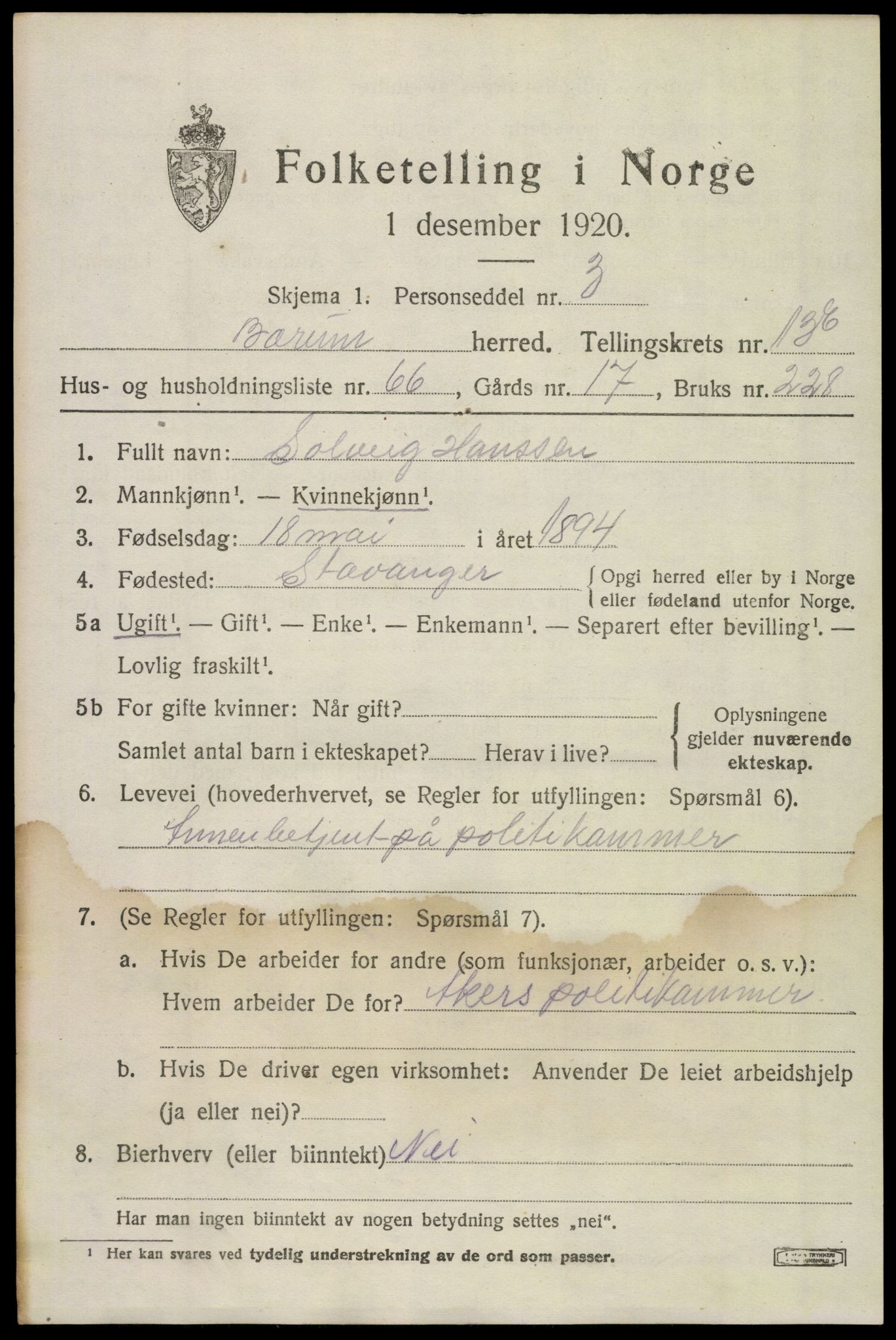 SAO, 1920 census for Bærum, 1920, p. 38742