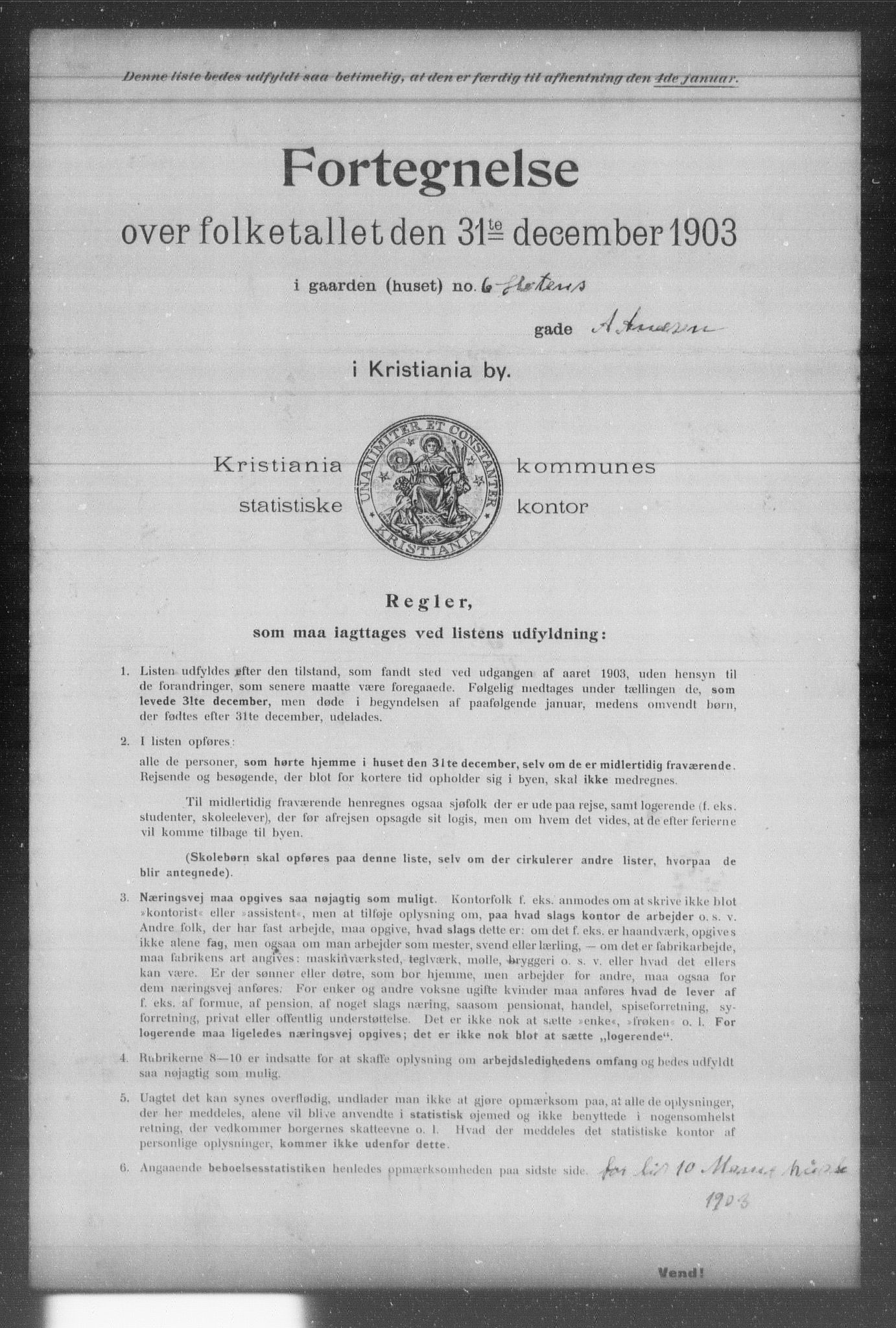 OBA, Municipal Census 1903 for Kristiania, 1903, p. 8115