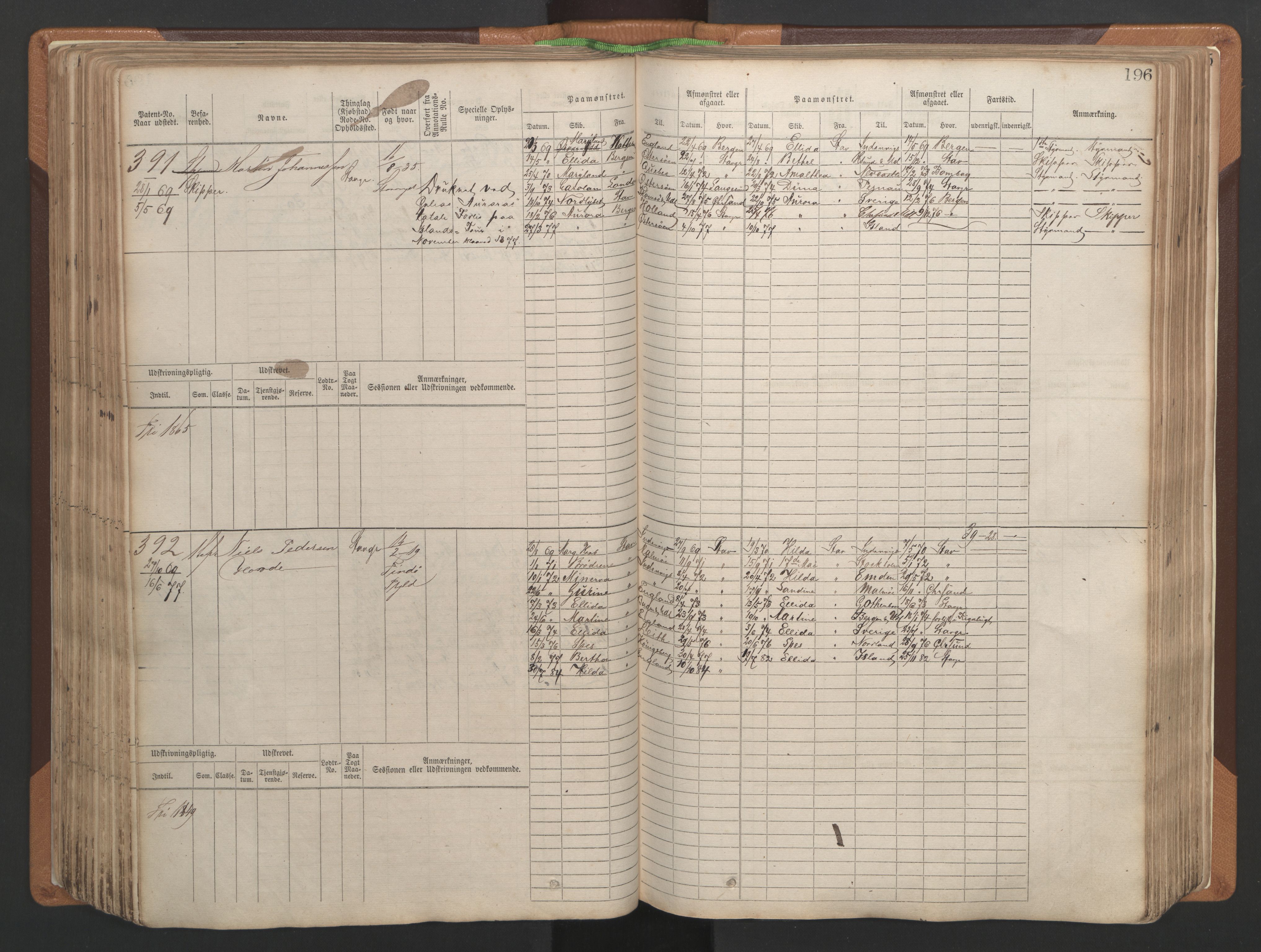 Stavanger sjømannskontor, AV/SAST-A-102006/F/Fb/Fbb/L0004: Sjøfartshovedrulle, patentnr. 1-792 (del 1), 1869-1880, p. 200